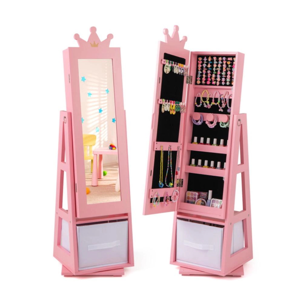 Hivvago Kids Jewelry Armoire Cabinet With Large Storage Capacity And Swivel Base-Pink