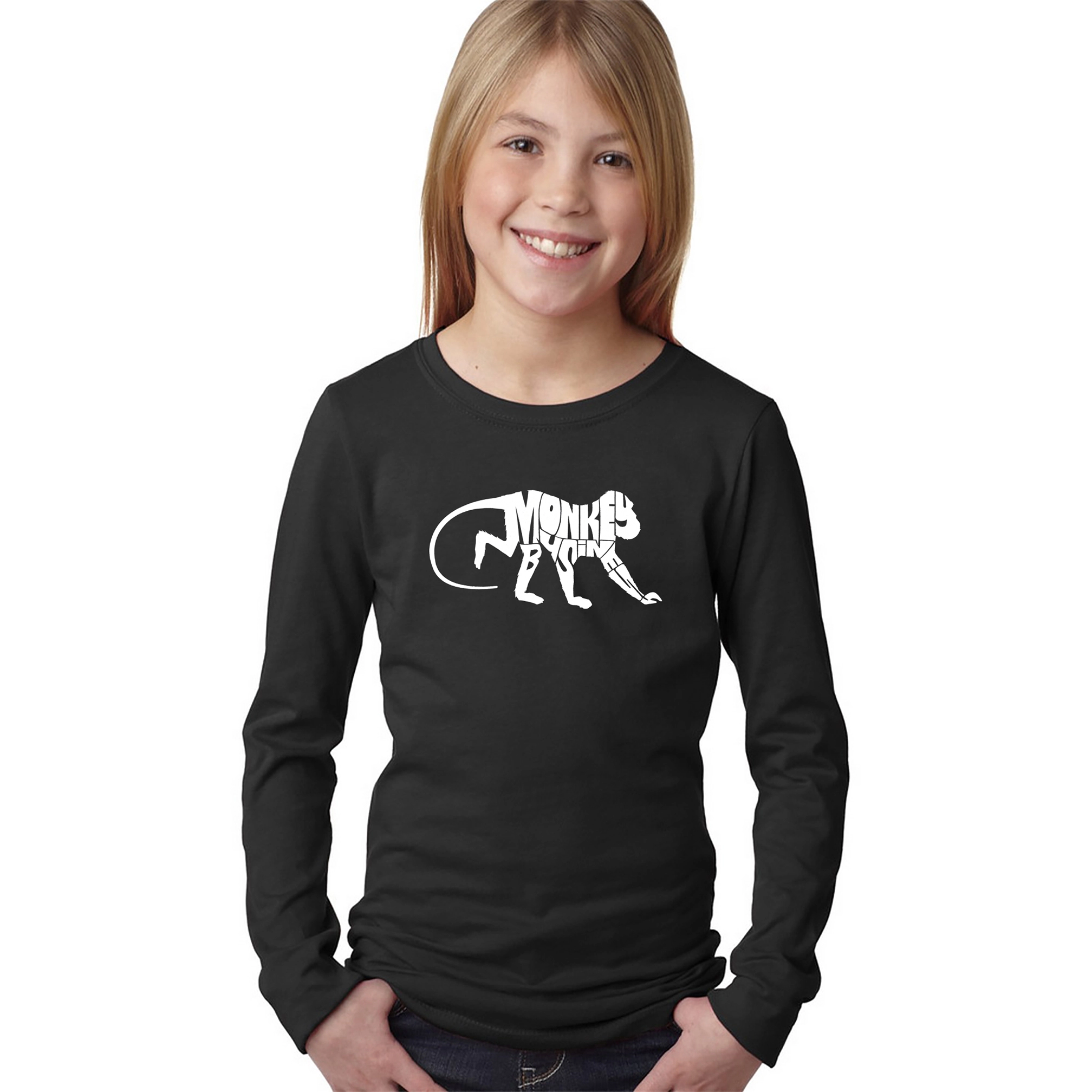 LA Pop Art Girls Long Sleeve Word T-Shirt - Monkey Business