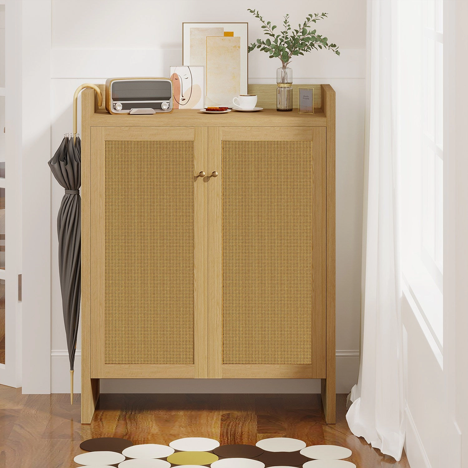 GBruno Rattan 6-Tier Shoe Cabinet With Doors