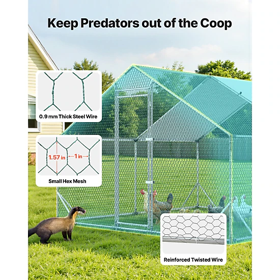 HONGGE Large Metal Chicken Coop Walk-in Chicken Run House with Waterproof Cover & Sturdy Frame Spire Roof Poultry Cage