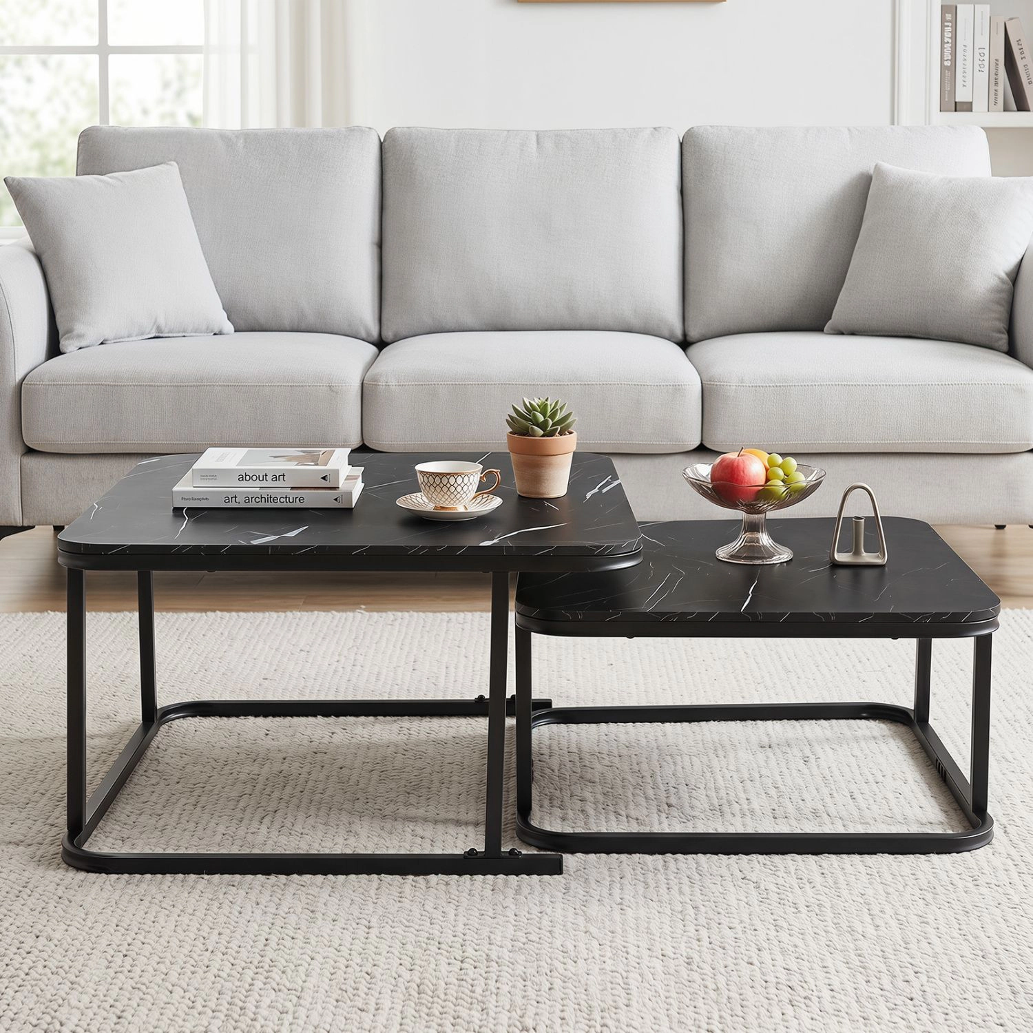 SlickBlue Nesting Coffee Table Set of 2 with Faux Marble Top