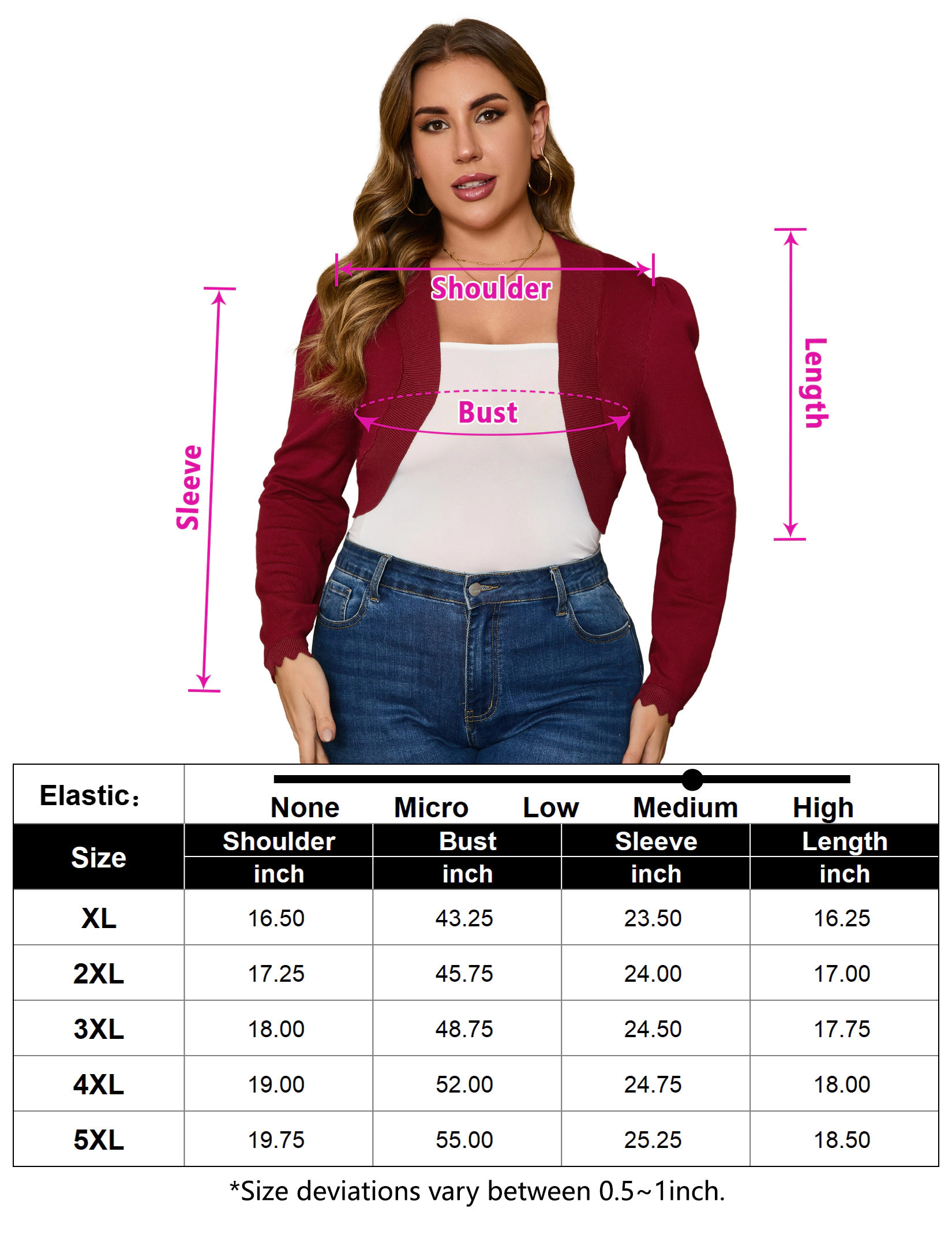 KOJOOIN Women's Plus Shrug Lightweight Open Front Cropped Cardigan Knit Bolero Sweater