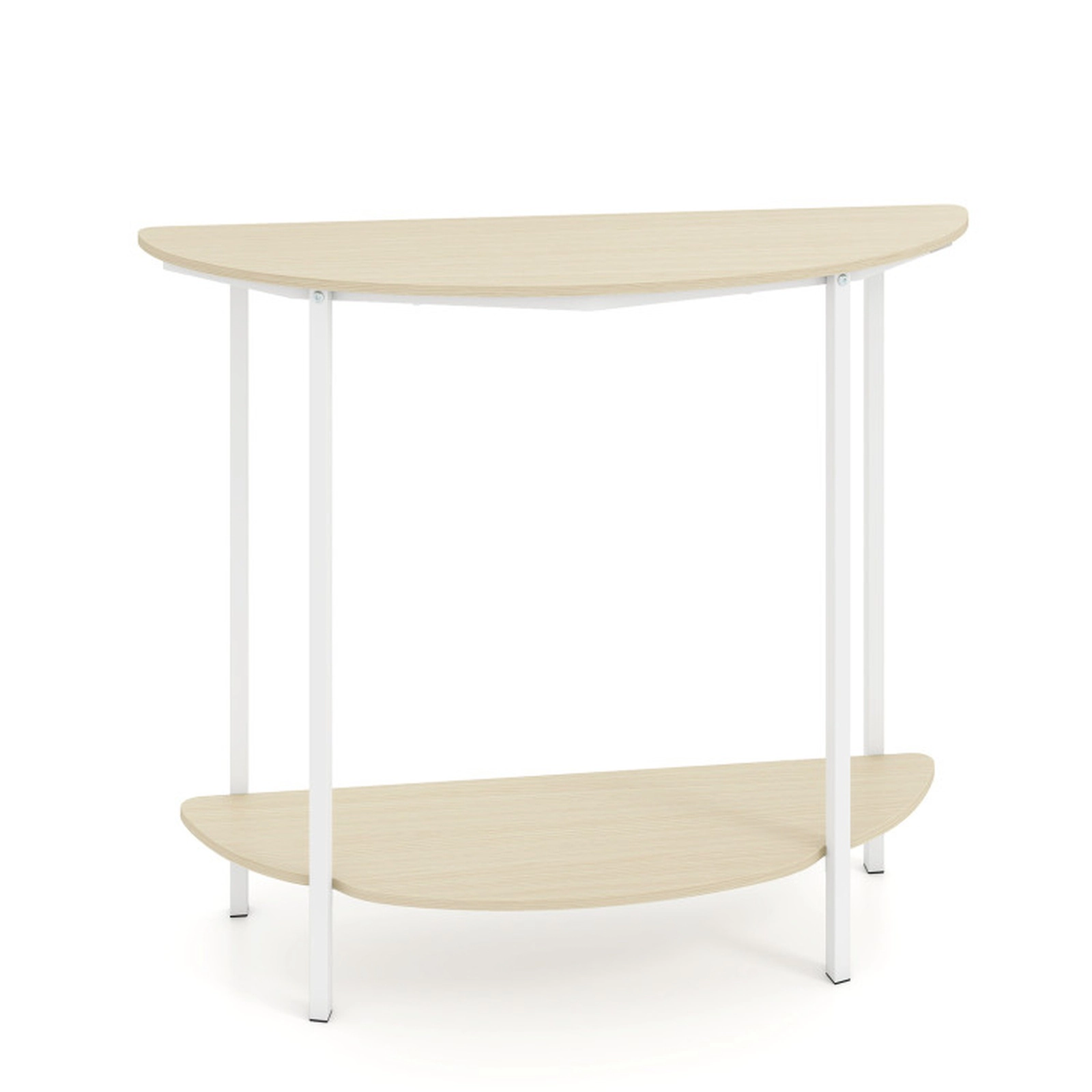 SUGIFT Half Moon 2-Tier Console Table 40-in Wide with Storage Shelf Natural & White