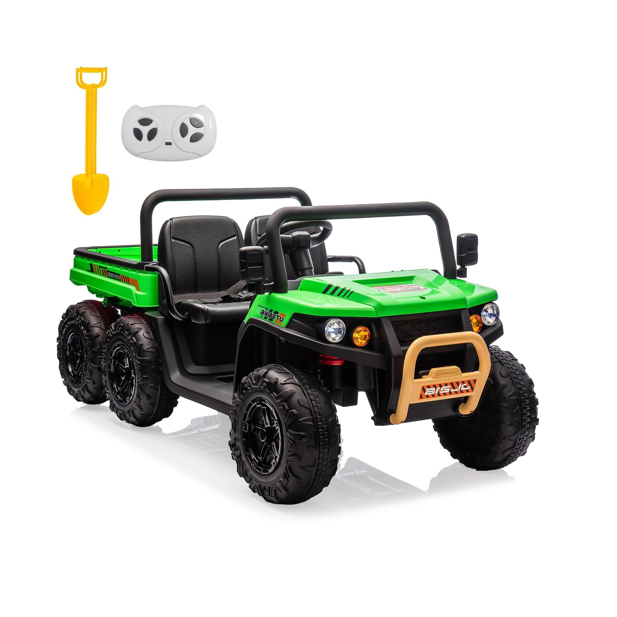 Enjyam 24V 6-Wheel Ride-on Dump Truck, 2-Seater 4WD Electric UTV with Remote, Bed & Shovel, Music, LED