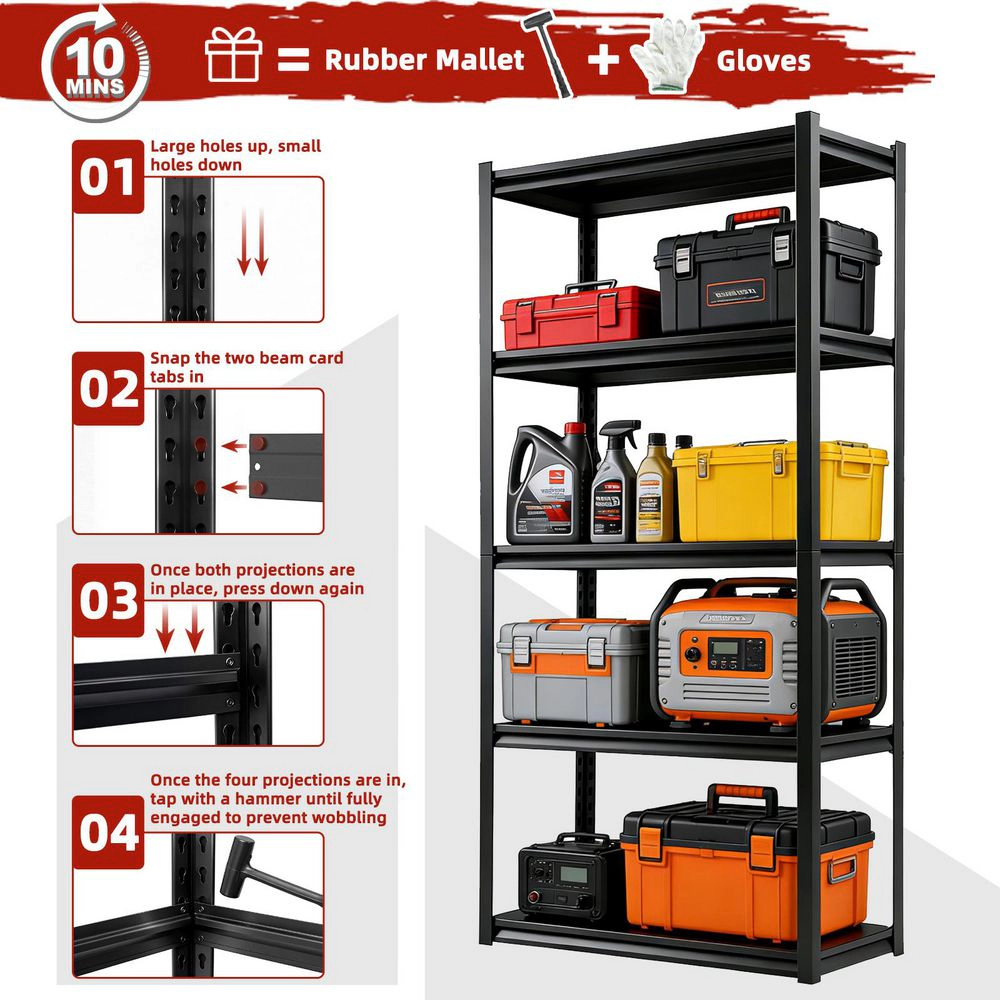 Flynama 5-Shelf Steel Heavy Duty Freestanding Garage Storage Shelving Unit in Black (35.4 in. W x 72 in. H x 15.7 in. D)