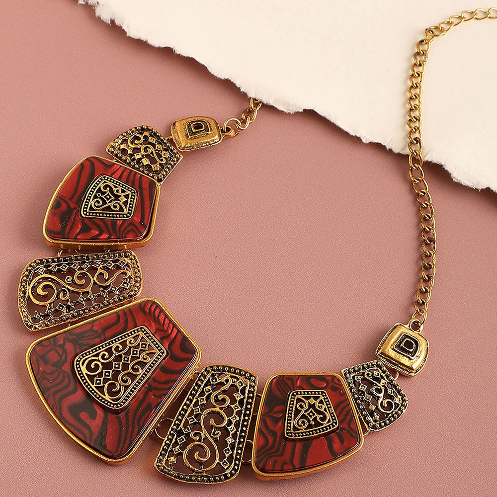 SOHI Women's Red Gold Plated Statement Necklace