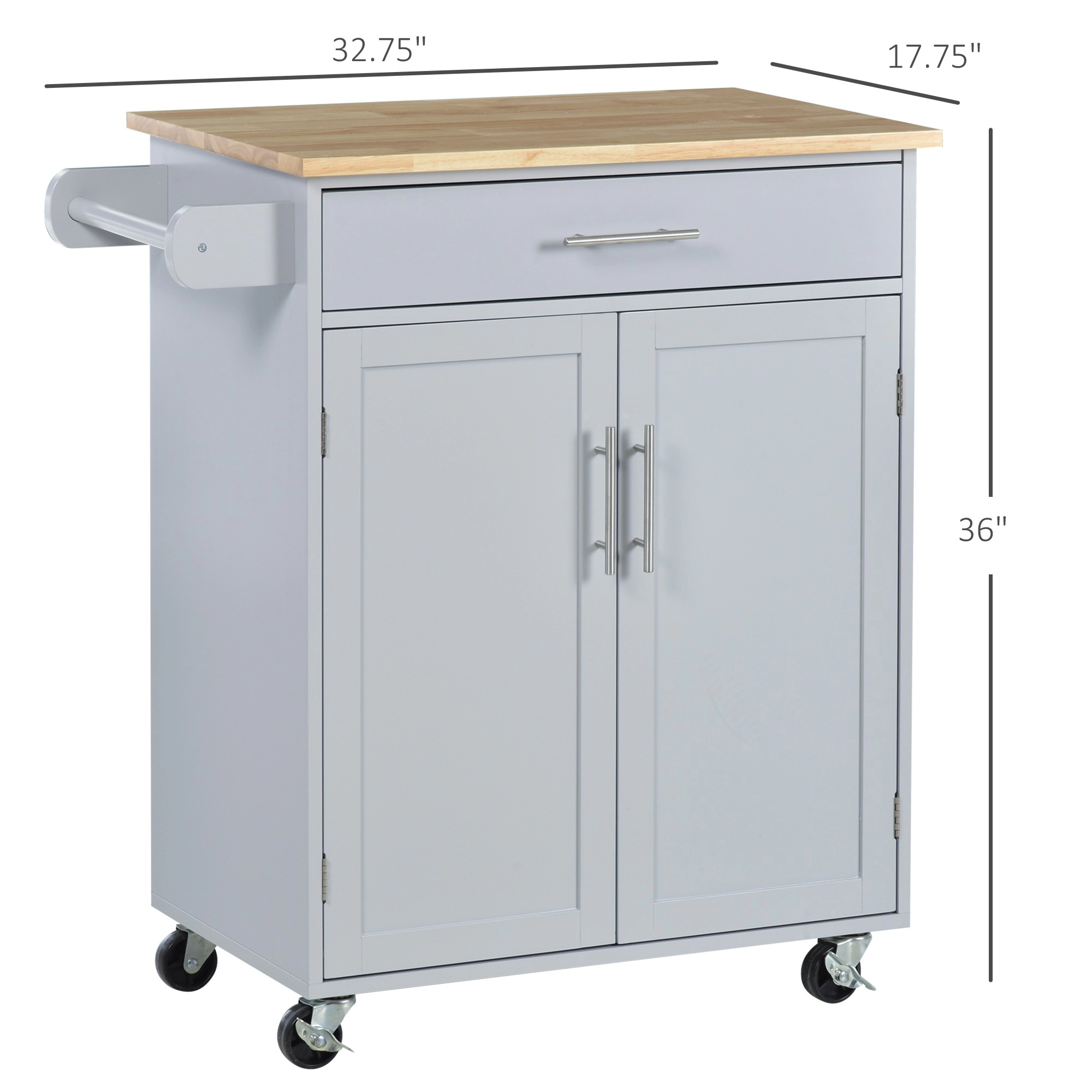 HONGGE Kitchen Island Cart Rolling Table with Solid Wood Top Trolley Drawer Storage Cabinet & Towel