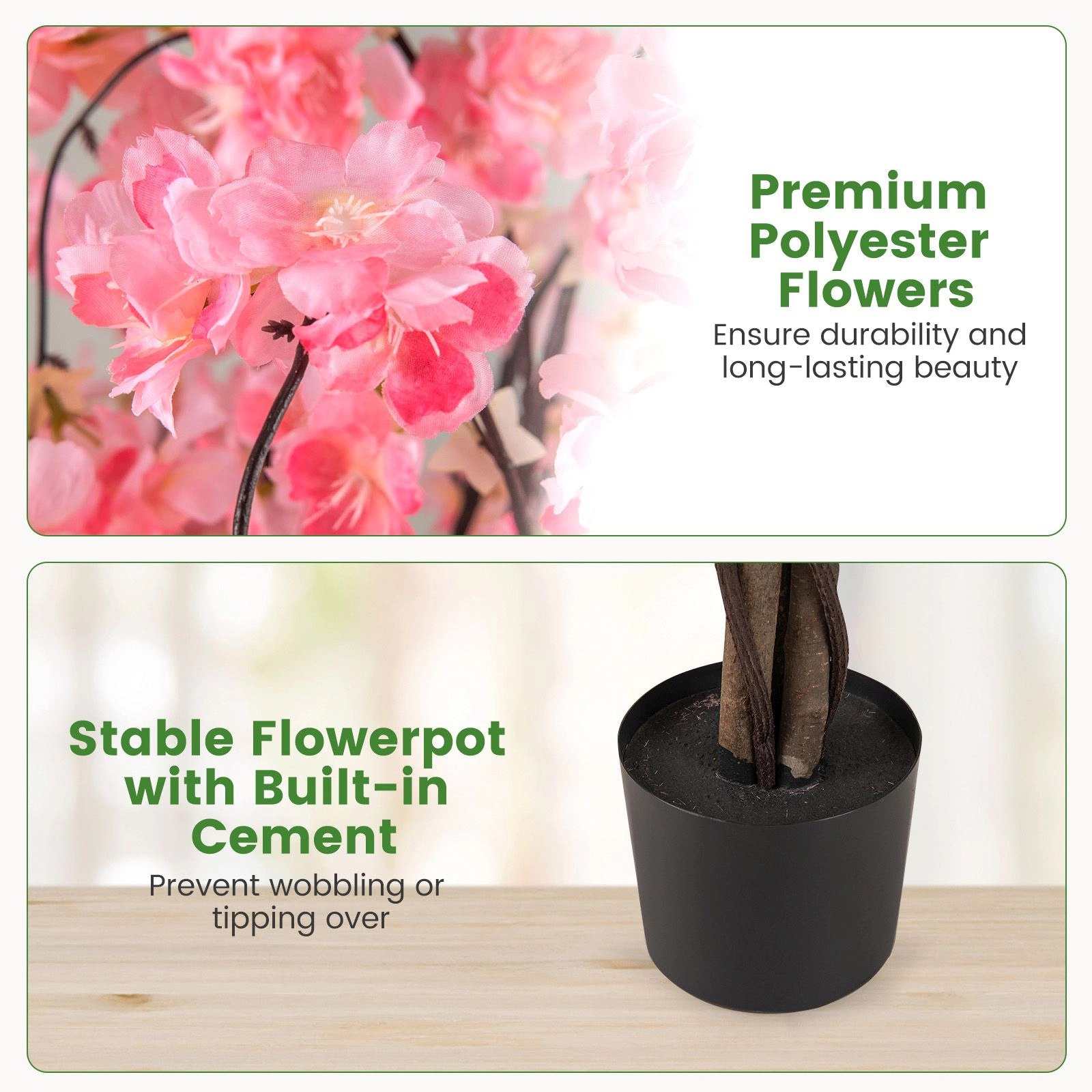 SlickBlue 5.5ft Artificial Cherry Blossom Tree with Wood Trunk