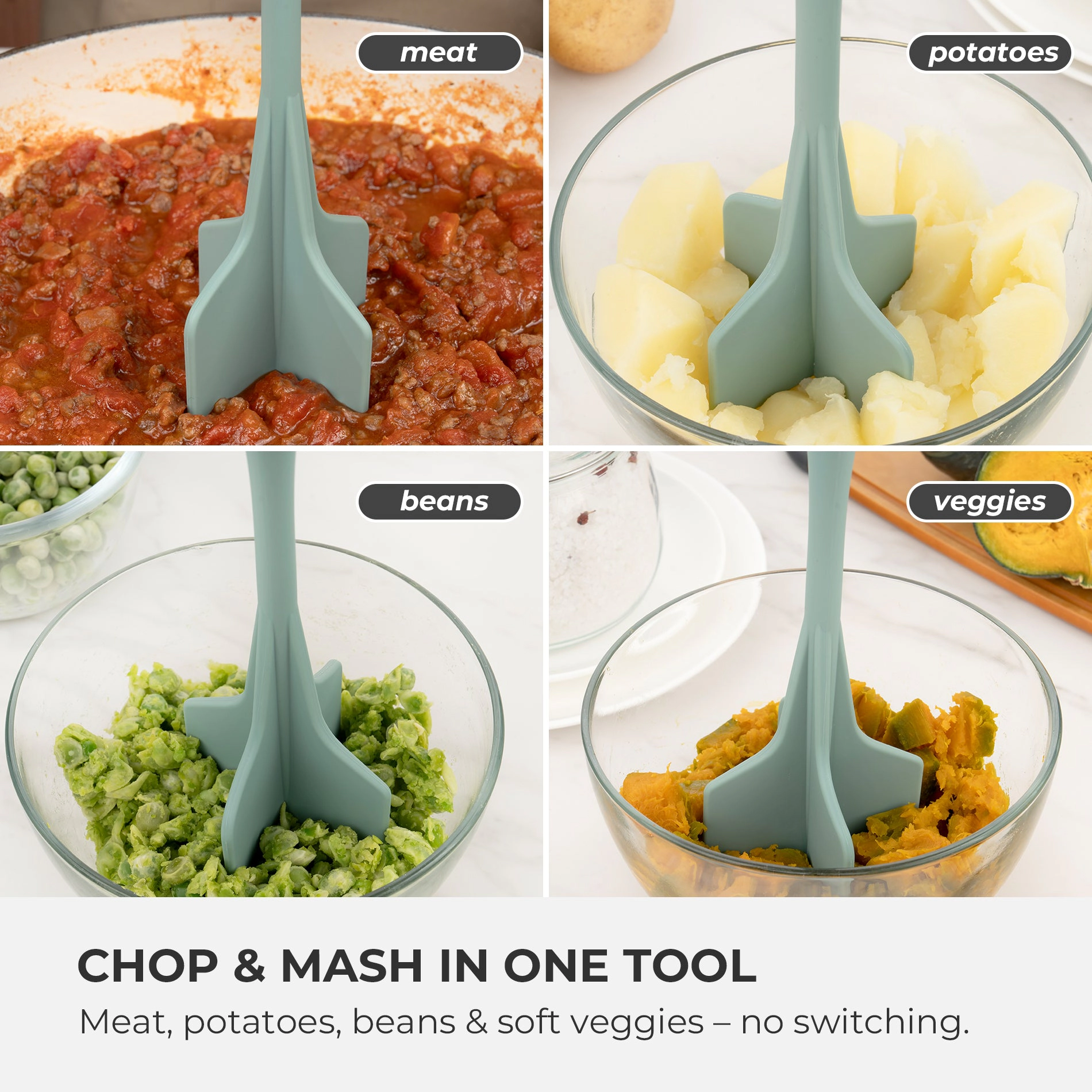 Elihome Silicone 4-Blade Ground Meat Chopper & Masher