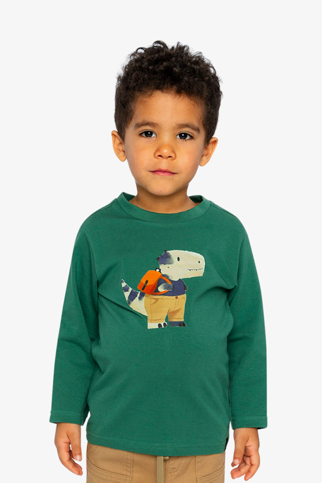Deux par Boys Long Sleeve Organic Cotton Dino Appliqué T-Shirt