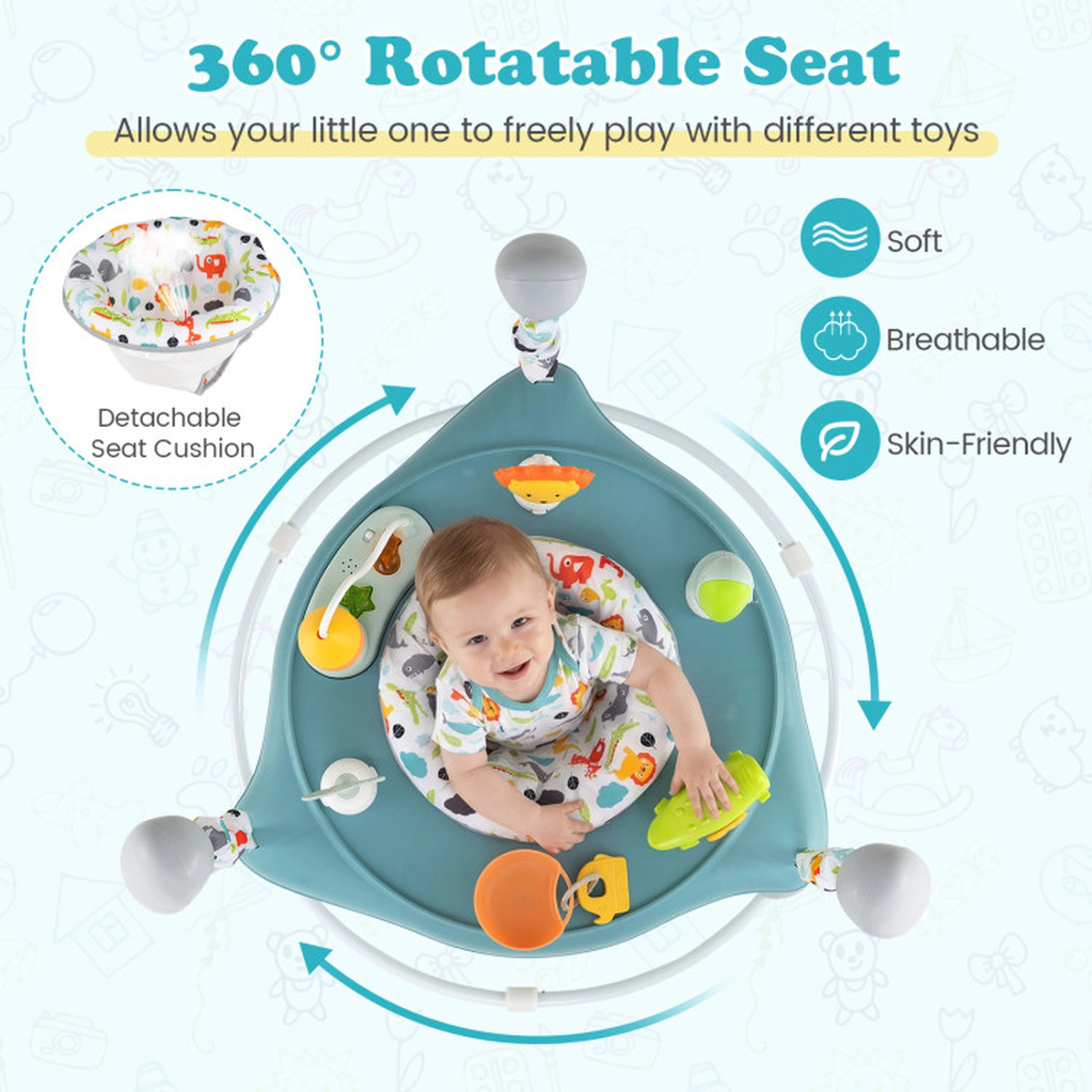 SUGIFT Baby Blue Jump and Play Activity Center with Rotating Seat and Music Box 32-in Dia 26.5-lb Jumper Capacity