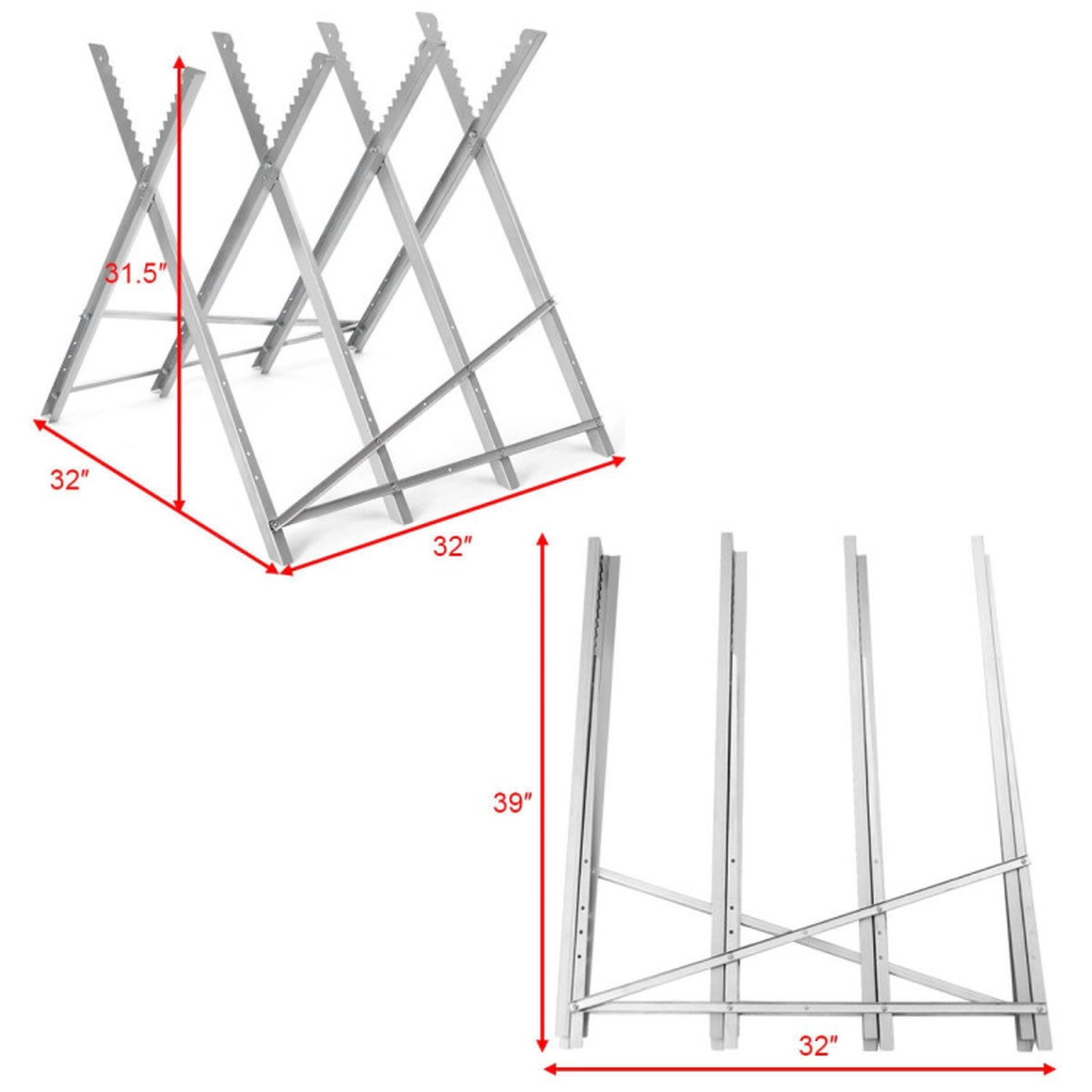 SUGIFT 220-lb Capacity Heavy Duty Portable Folding Steel Sawhorse with 8 Struts and Saw Tooth Wood Grip