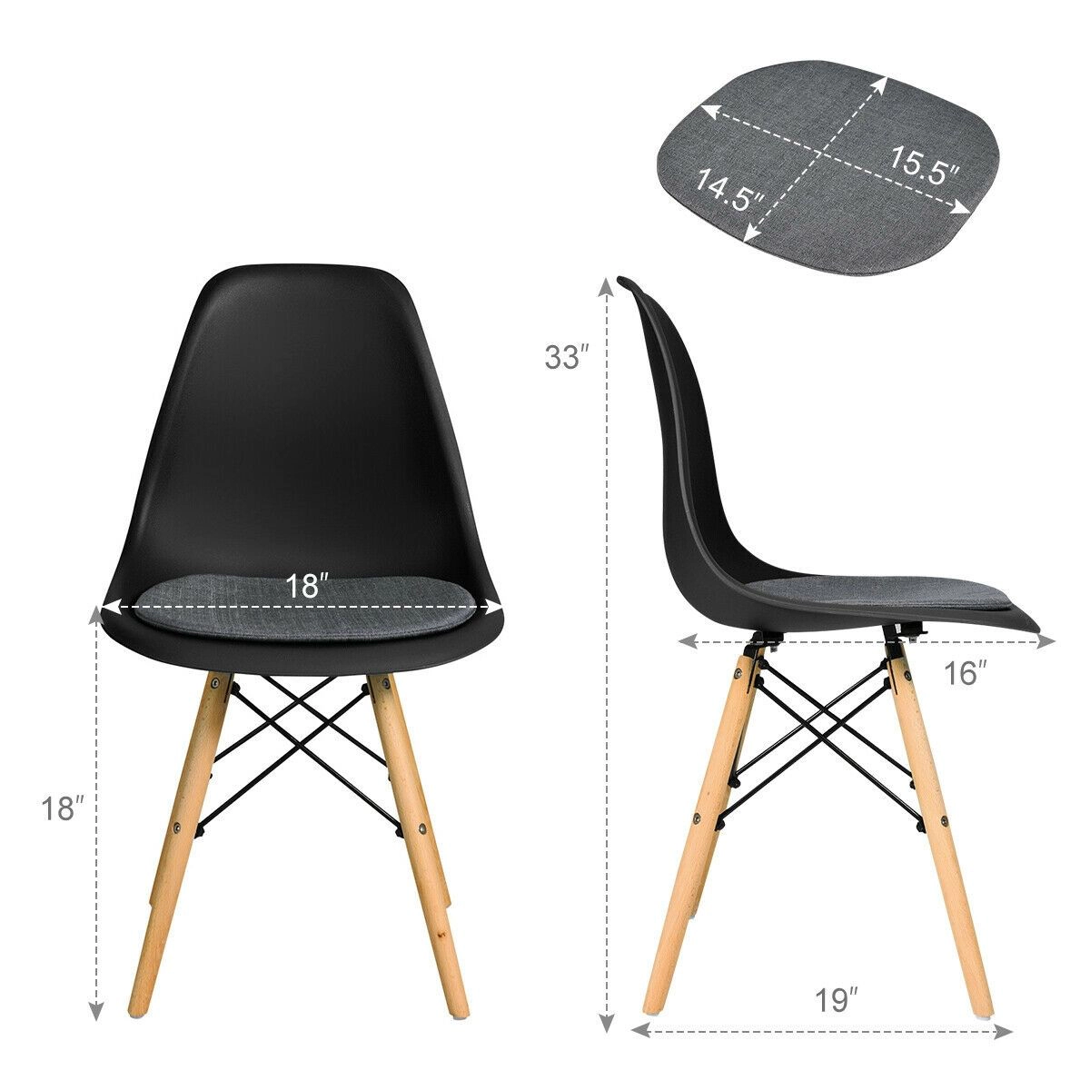 SlickBlue Unisex Set of 4 Modern Dining Chairs with Beech Wood Legs