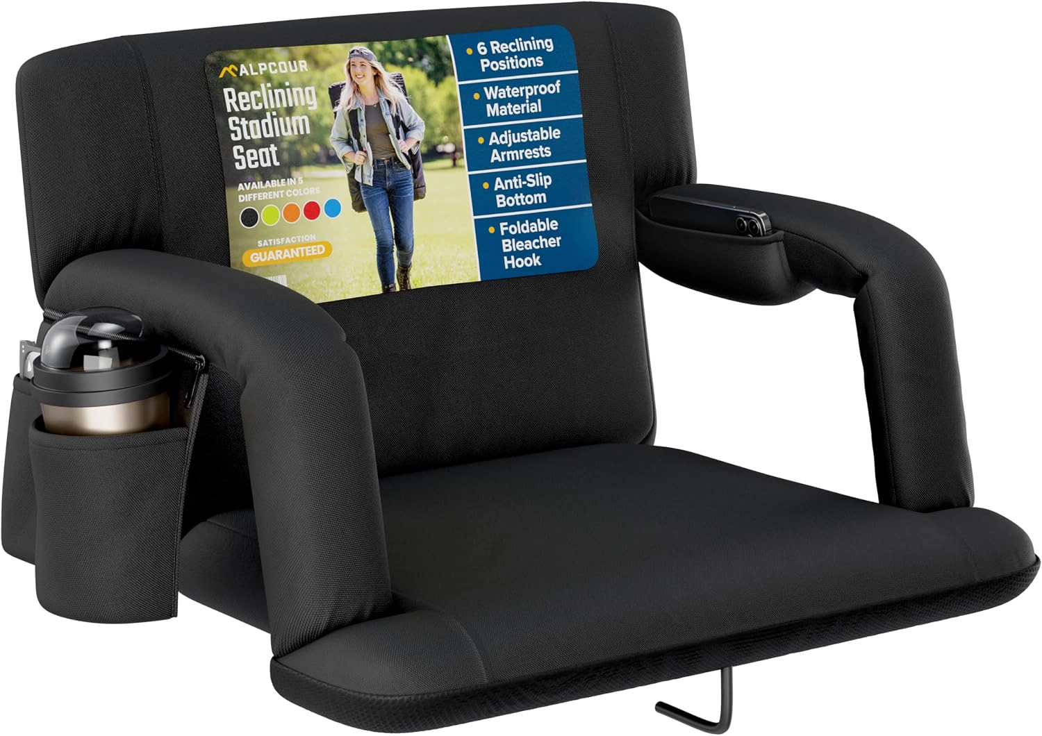 Alpcour Wide Reclining Stadium Seat - Waterproof 600D Polyester, Extra-Thick Padding