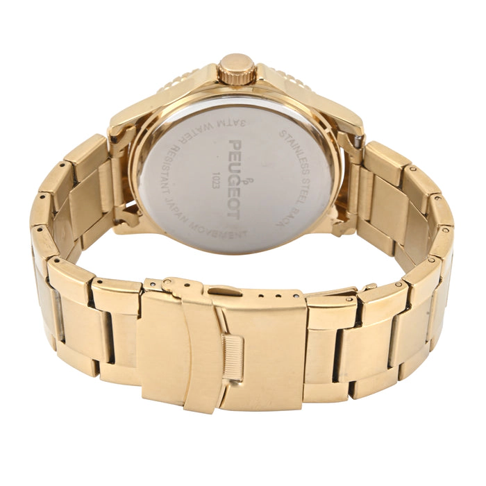 Peugeot Men's 40mm Sport Watch with Rotating Bezel-Stainless Steel Gold Bracelet