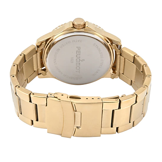 Peugeot Men's 40mm Sport Watch with Rotating Bezel-Stainless Steel Gold Bracelet