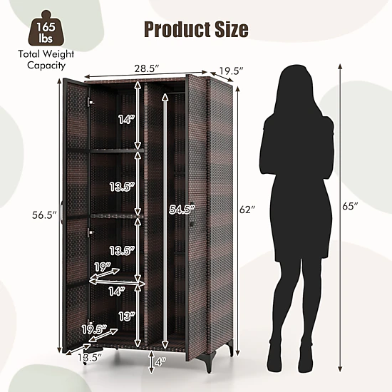 SUGIFT Brown 2 Doors Hanging Rod and 4 Storage Cubes 62-in Wicker ...
