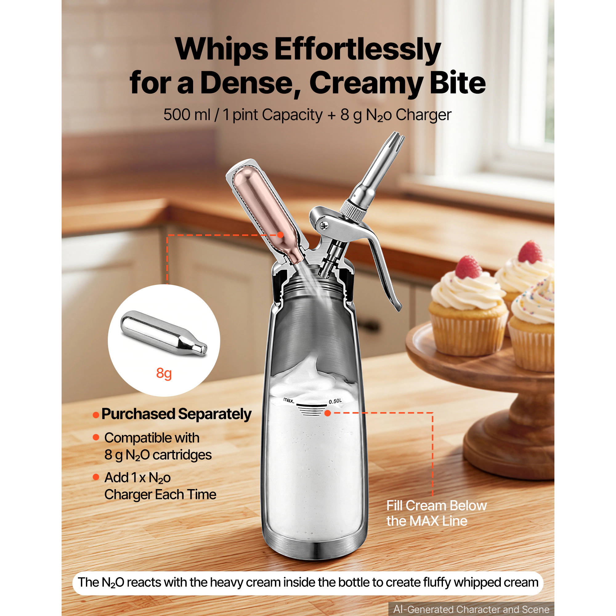 HONGGE Professional 304 Stainless Steel Whipped Cream Dispenser, Leak-Free Whipped Cream Maker