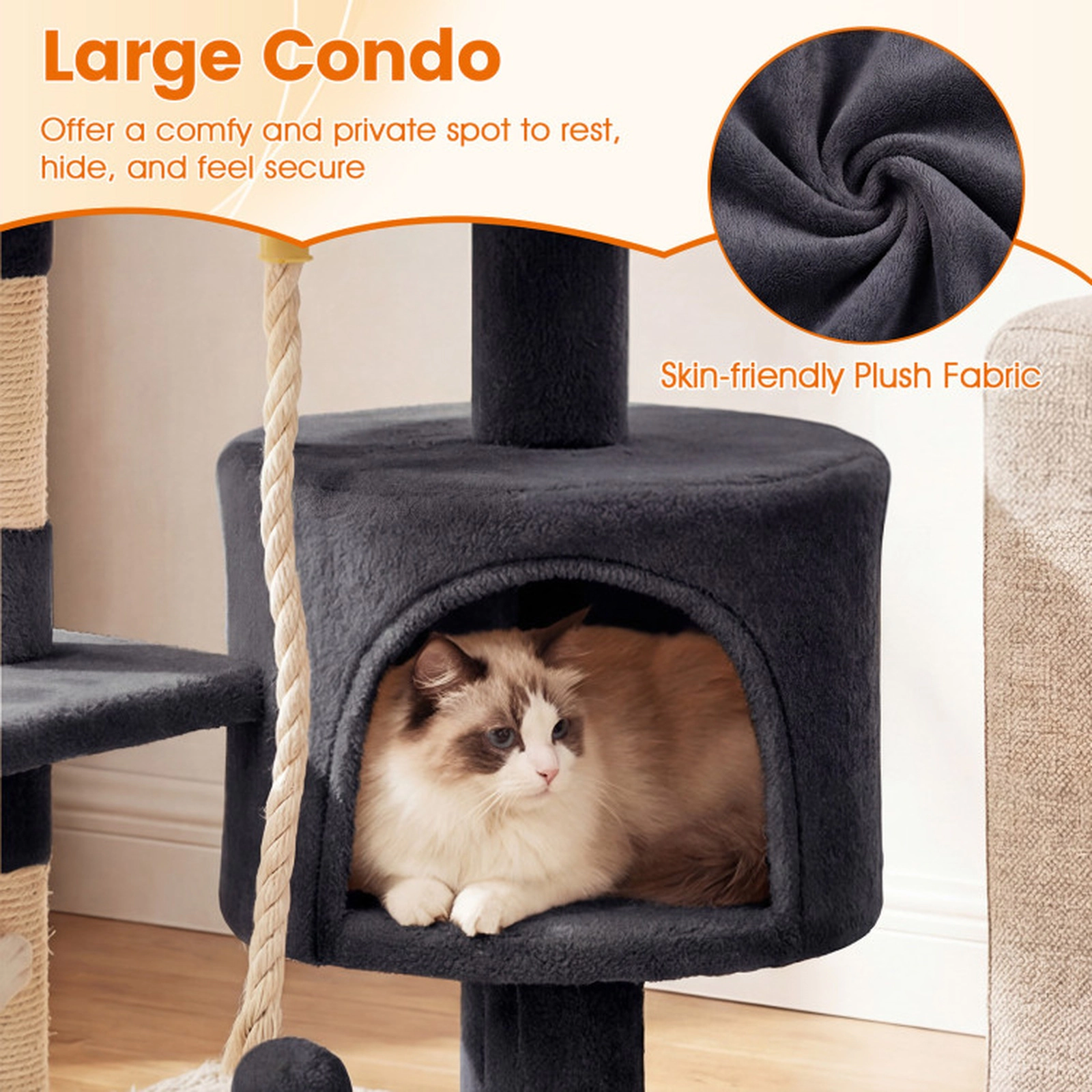 SUGIFT 36-in Tall Kitten Tower Cat Tree with Condo, Plush Perch and Scratching Posts 22-lb Capacity Dark Gray