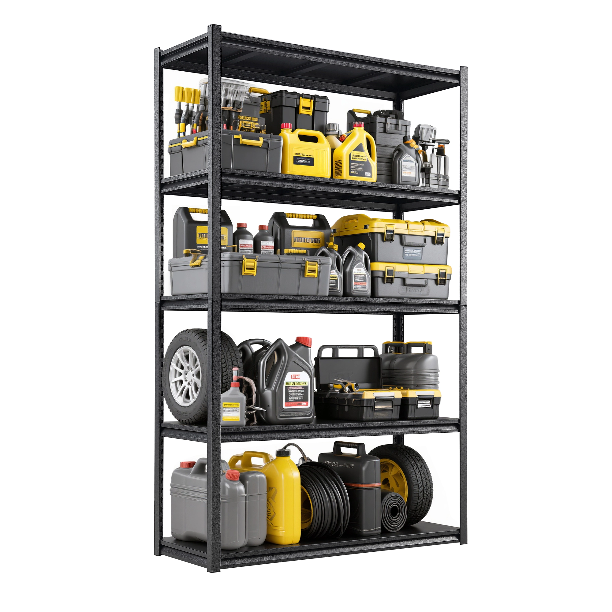 Flynama 5 Tier Heavy Duty Black Metal Utility Shelving Unit Solid Ventilated Shelves in W x in D x in H