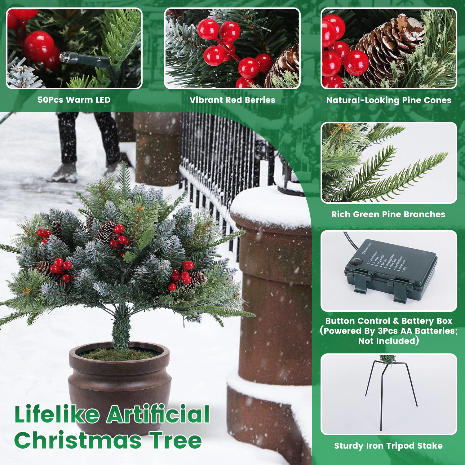 GBruno 2-Pc Lighted Christmas Tree Urn Filler