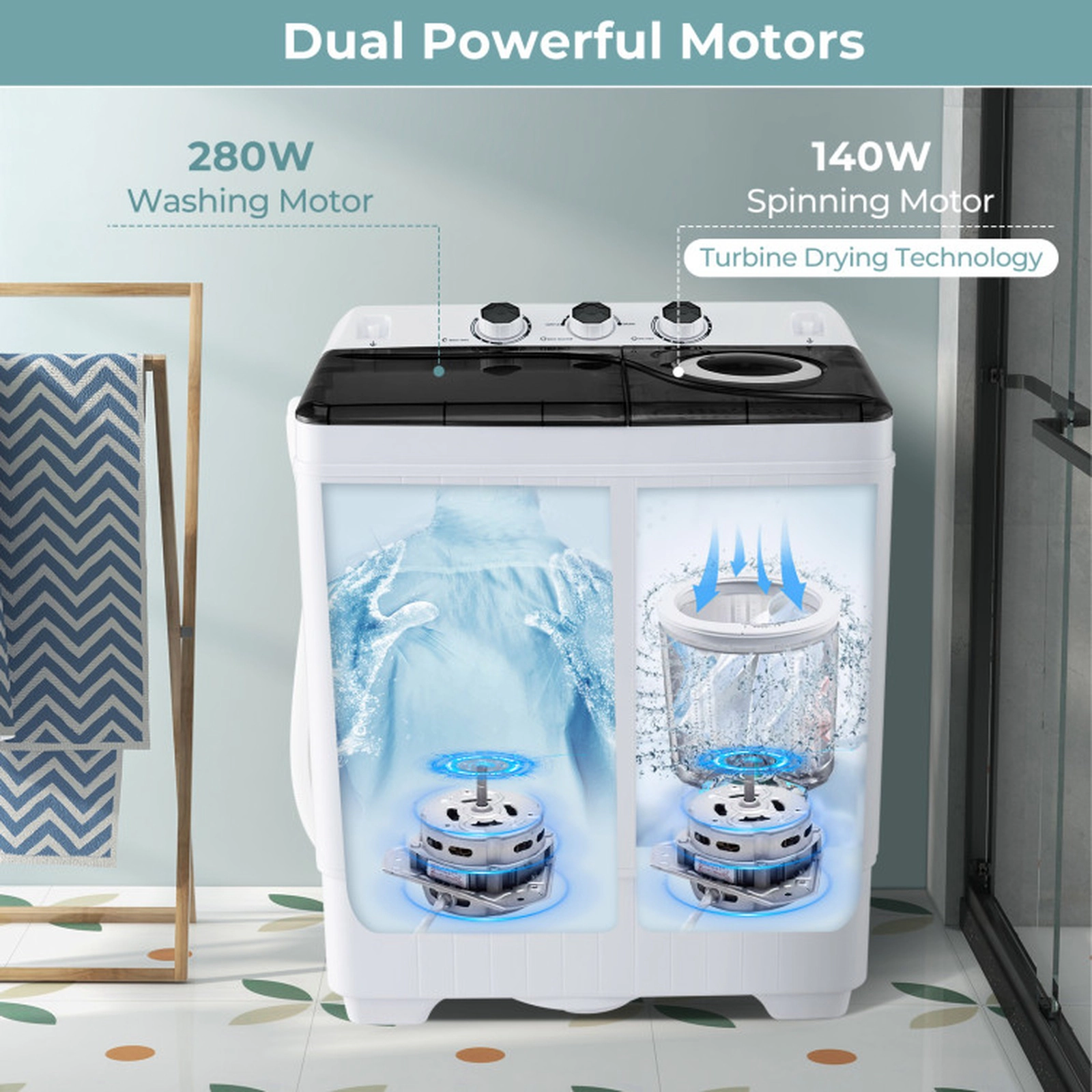 SUGIFT 26-lb Total 18-lb Wash 8-lb Spin Semi-Automatic Twin Tub Washing Machine with Drainage Pump