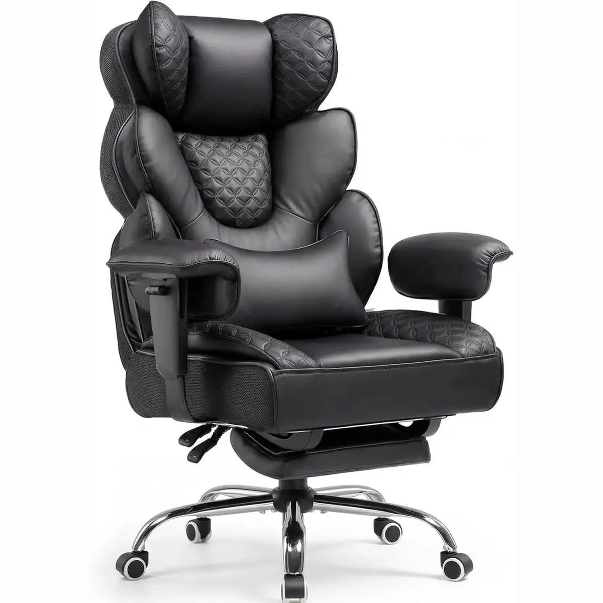 Platinum-Level Office Chairs Big Tall Leather Ergonomic Office Chair With Retractable Footrest For Heavy Duty Comfort