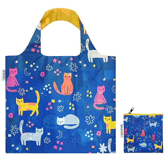 Wrapables Large Reusable Shopping Bag for Groceries with Outer Pouch (Set of 3), Kitties, Unicorns, Bunnies