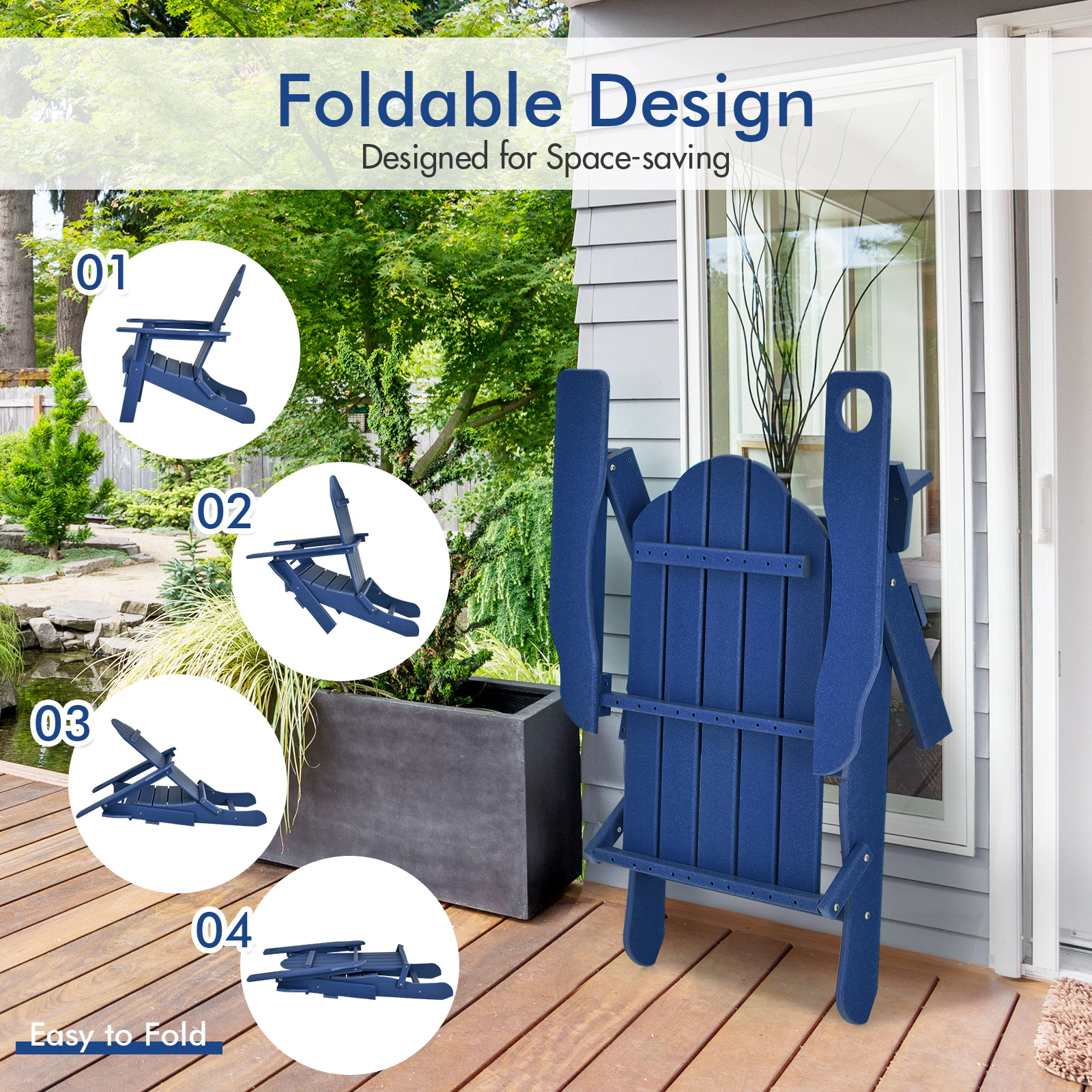 Hivvago Foldable Weather Resistant Patio Chair with Built-in Cup Holder