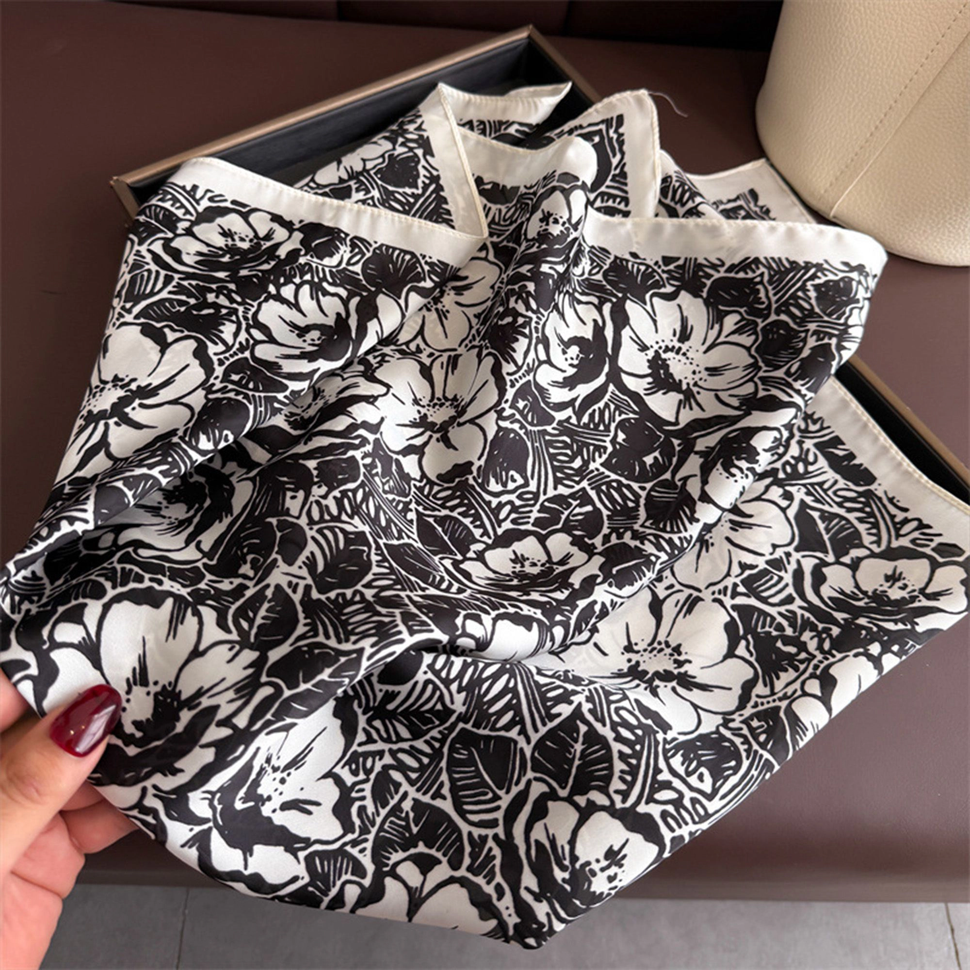 Anna-Kaci Floral Print Satin Square Scarf Lightweight Soft Neck Hair Accessory 27.5×27.5 Inches