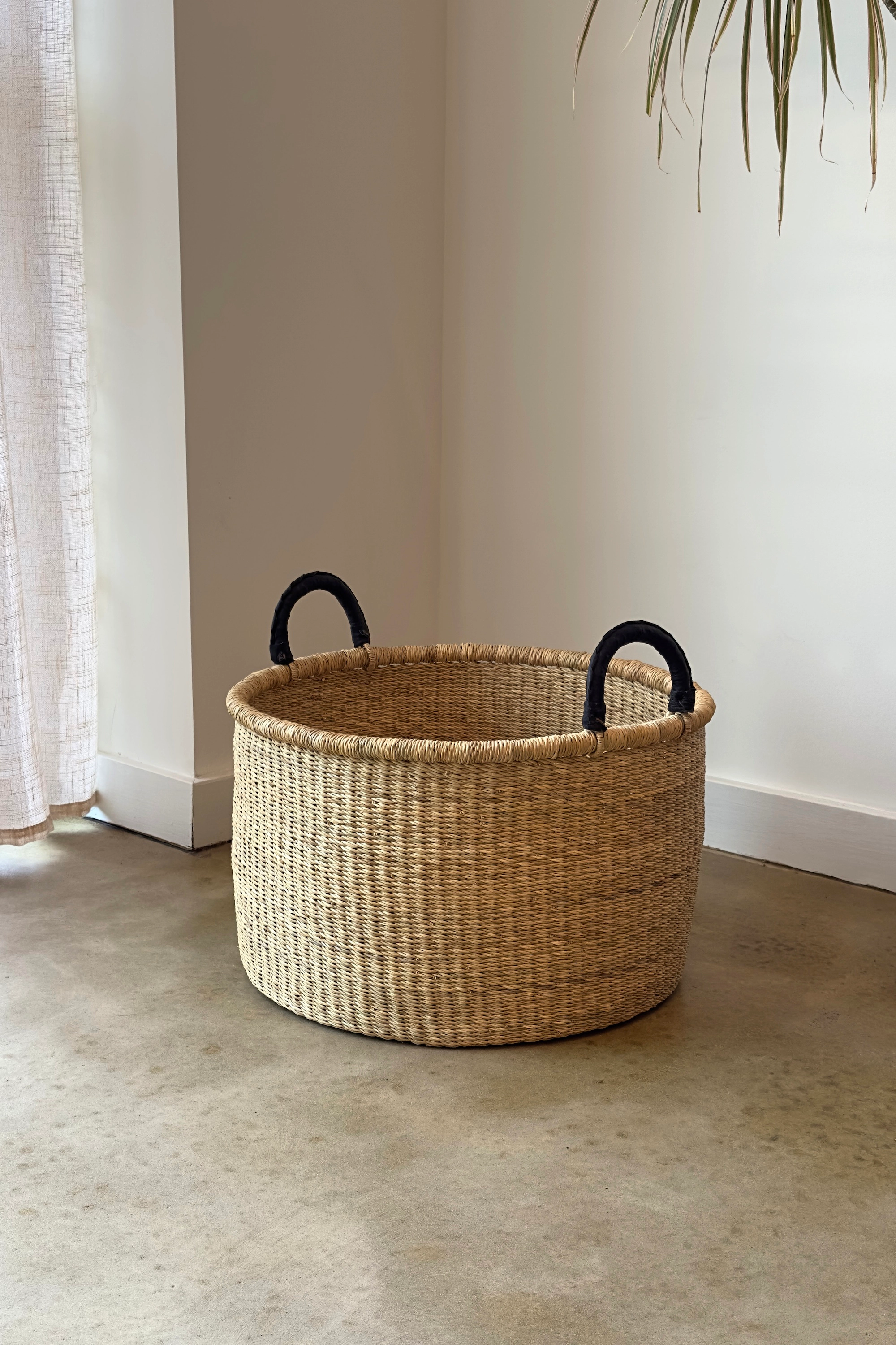 Mbare Set of 3 Handwoven Short Hampers with Leather Handles