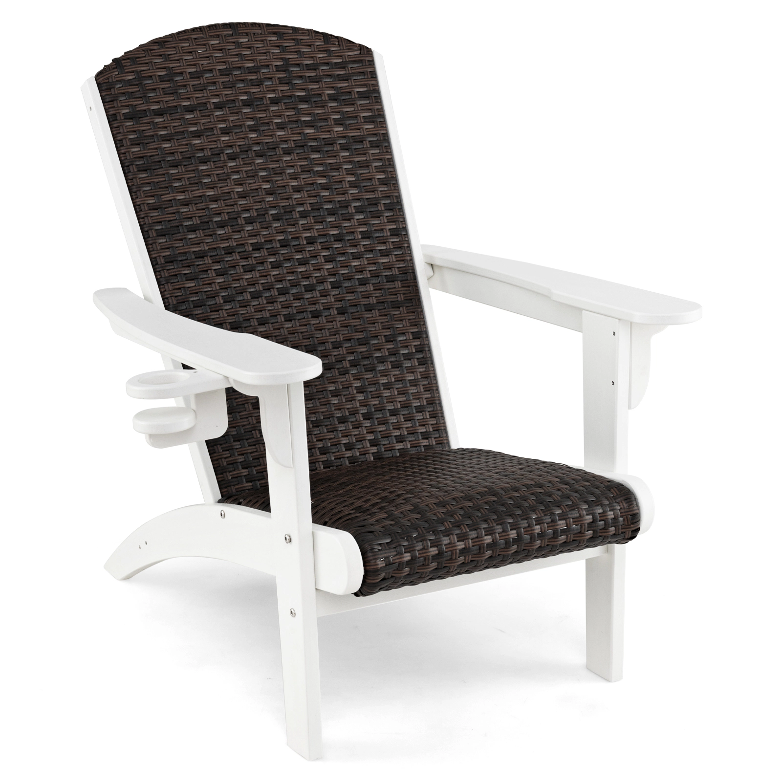 LJG Patio Adirondack Chair with Rattan Padded Seat and Hidden Cupholder