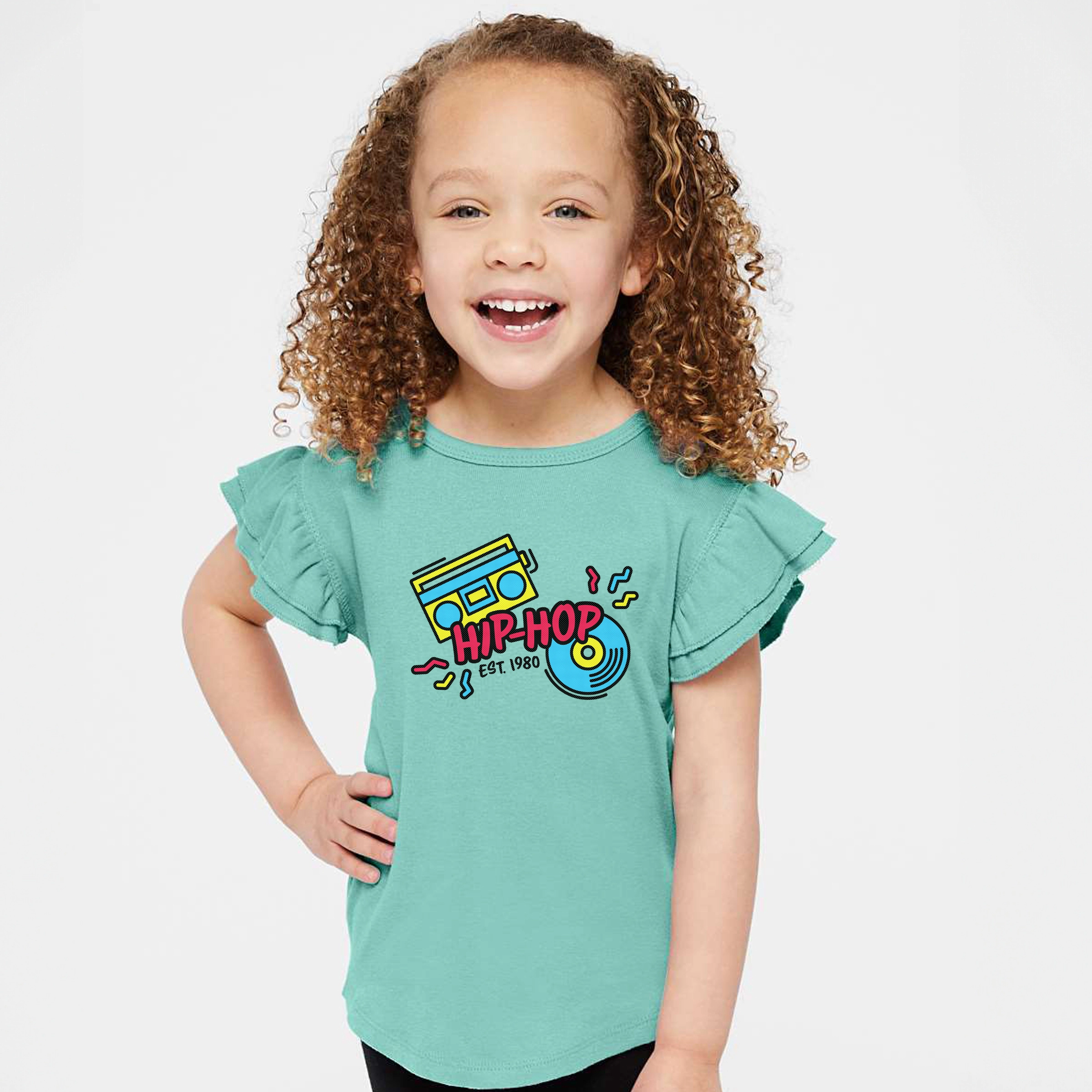 The Juniper Shop - Girl's Flutter Sleeve Graphic T-Shirt Neon Hip Hop
