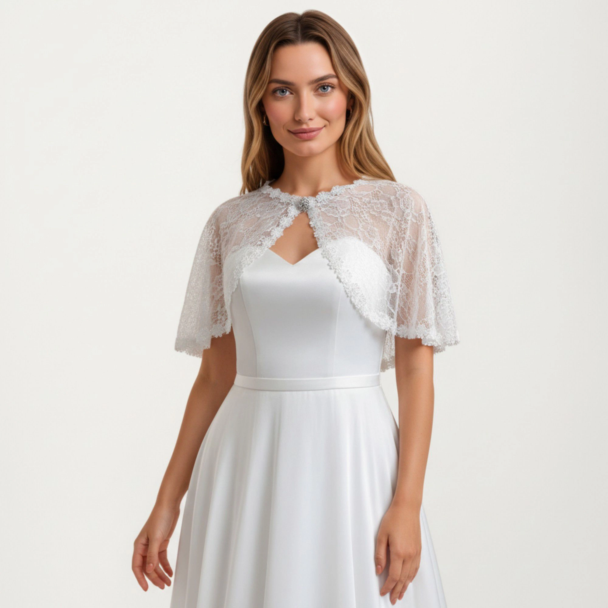 Anna-Kaci Women's Floral Capelet with Scalloped Edges Sheer Draped Overlay and Clasp Detail for Light Coverage 8.5x13in