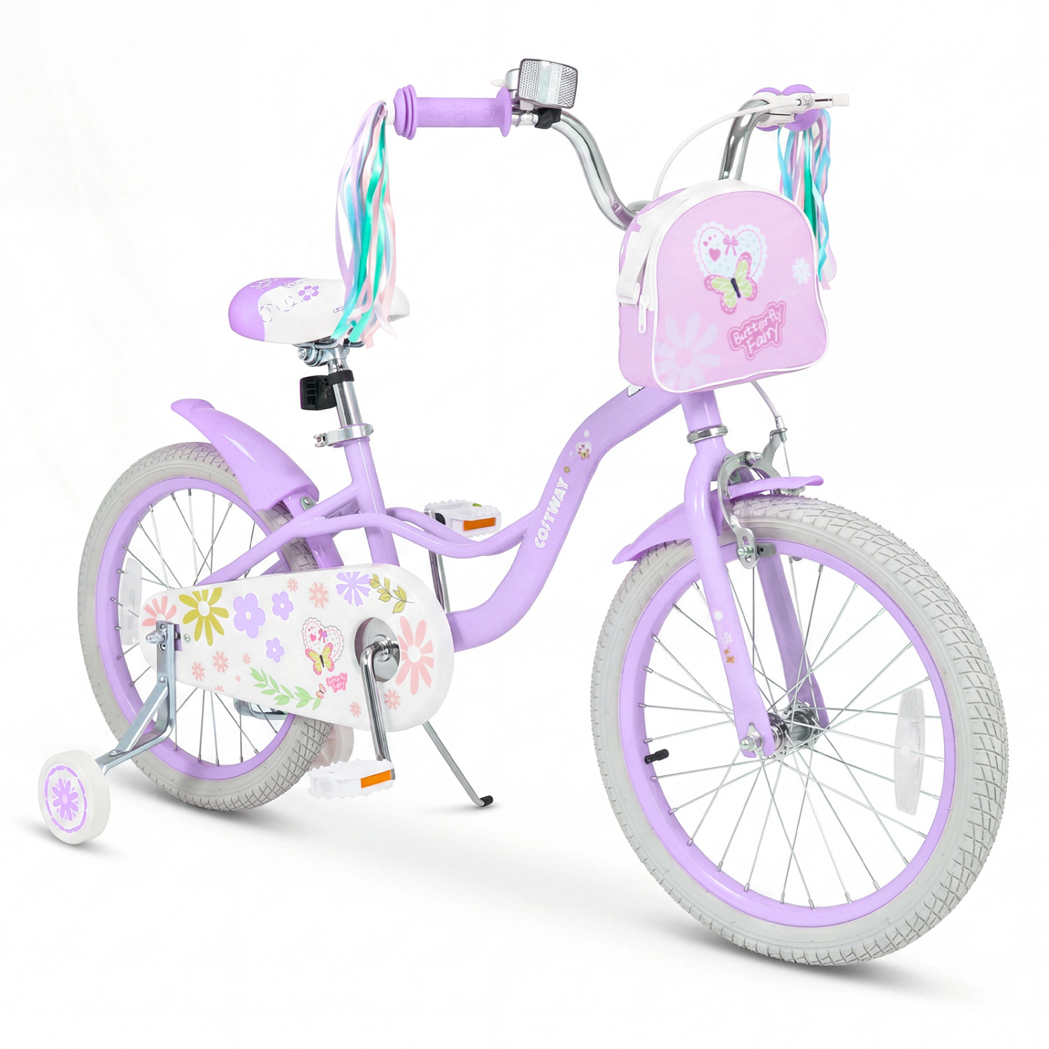 LJG Girls Bike with Front Bag and Streamers Purple
