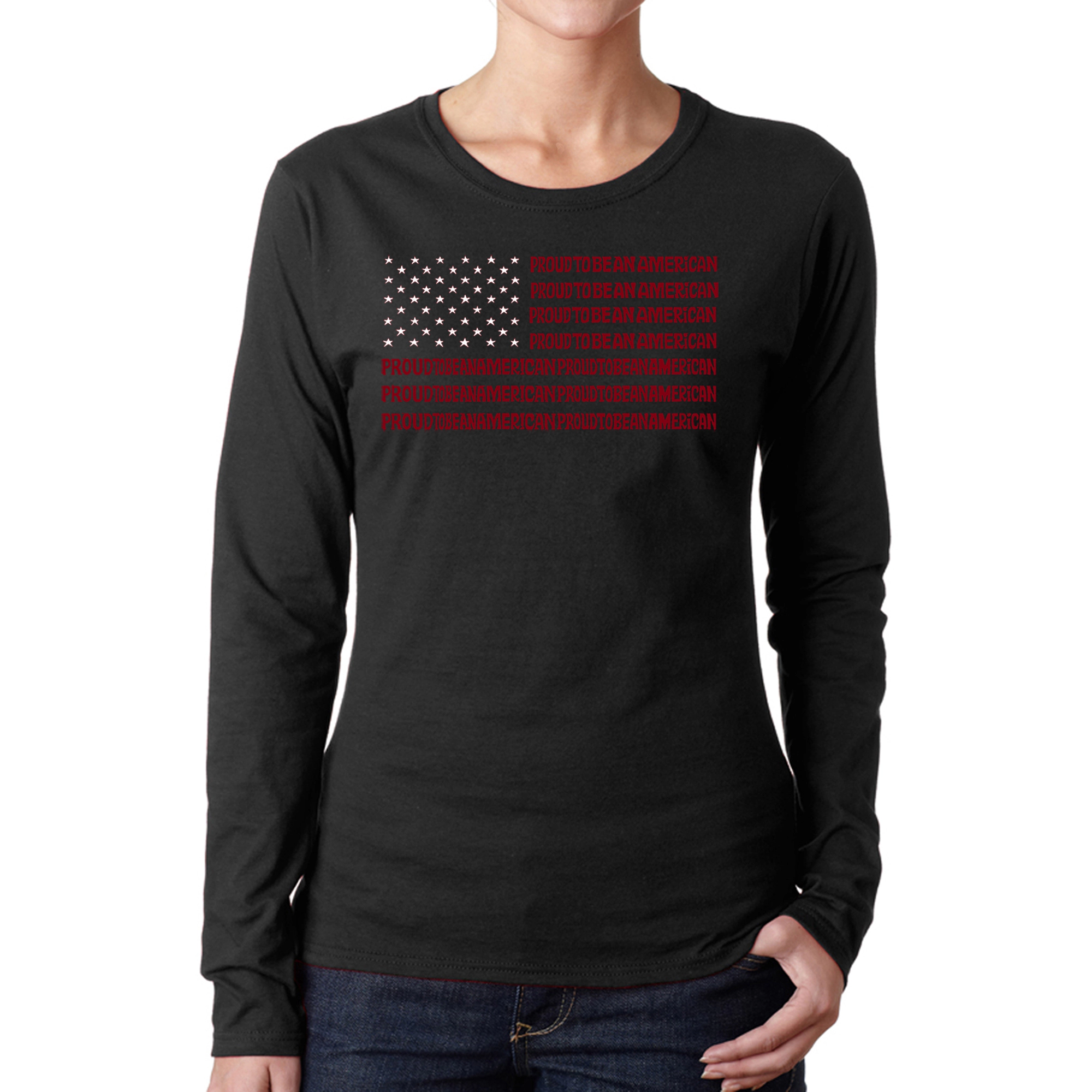 LA Pop Art Women's Word Long Sleeve T-Shirt - Proud To Be An American