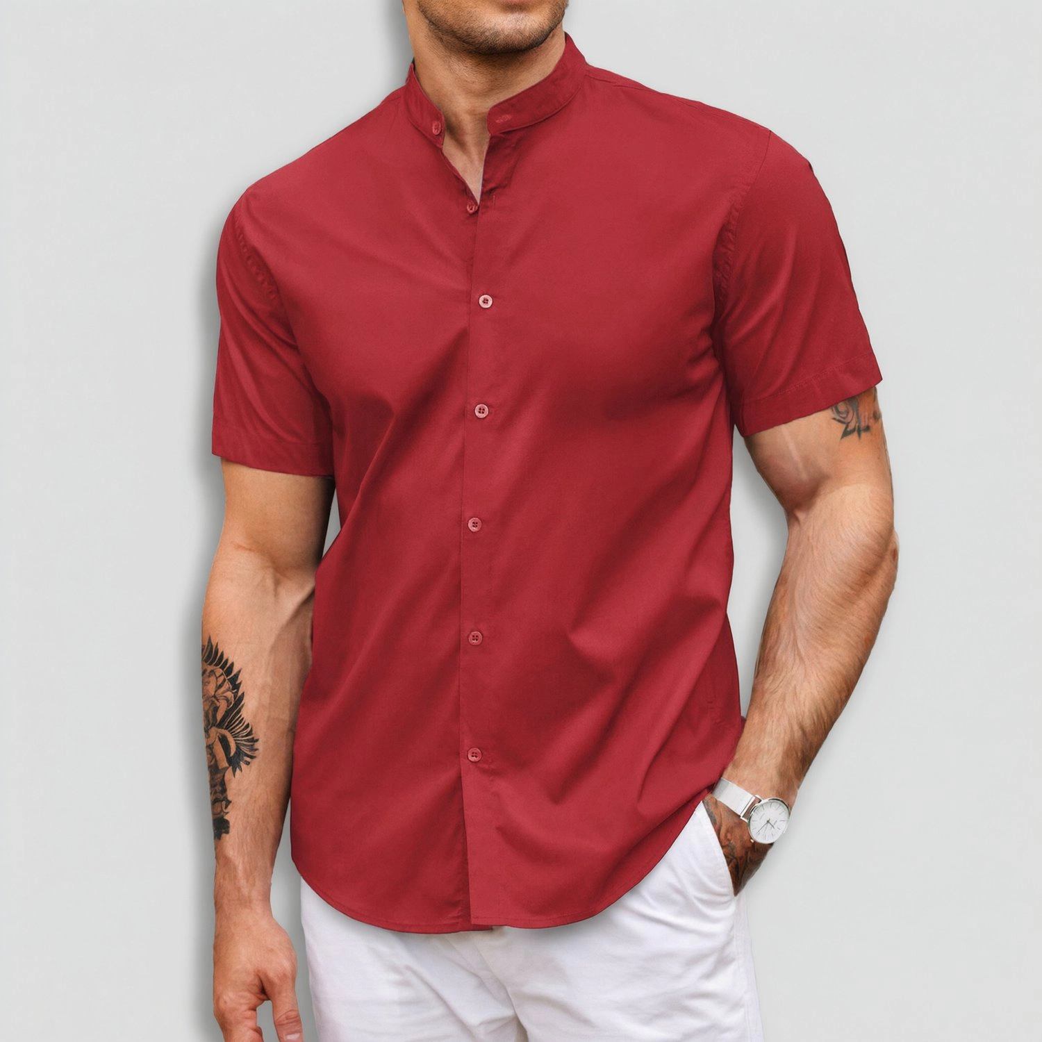COOFANDY Mens Short Sleeve Mandarin Collar Shirts  Button Down Casual Tops