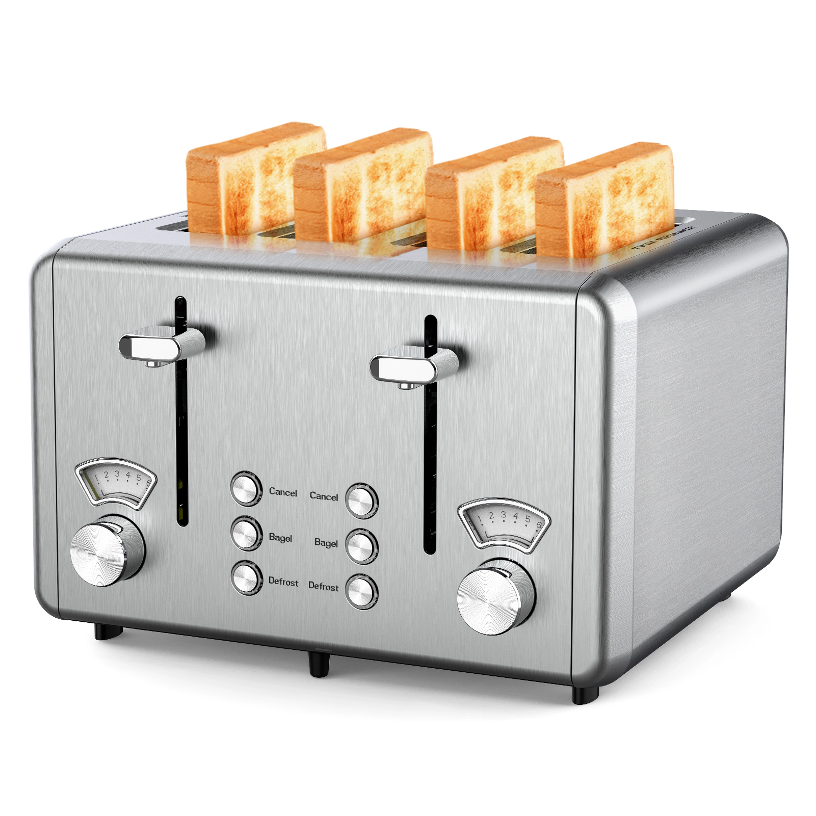 WHALL 4 Slice Stainless Steel Toaster with Dual Control Panels, 6 Shade Settings & Bagel Setting