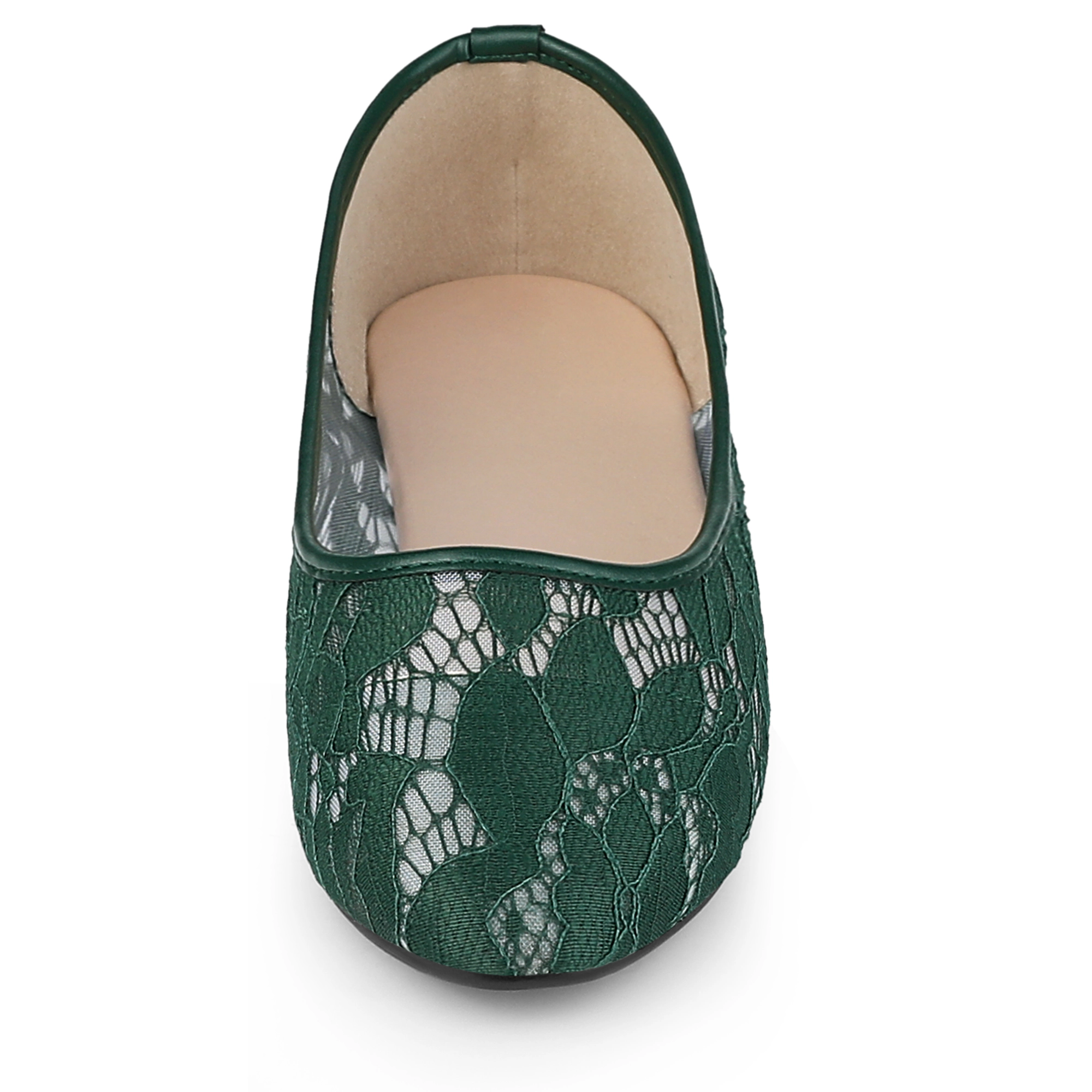 BLISSFUL STEP Women Lace Mesh Floral Round Toe Slip-on Breathable Ballet Flats