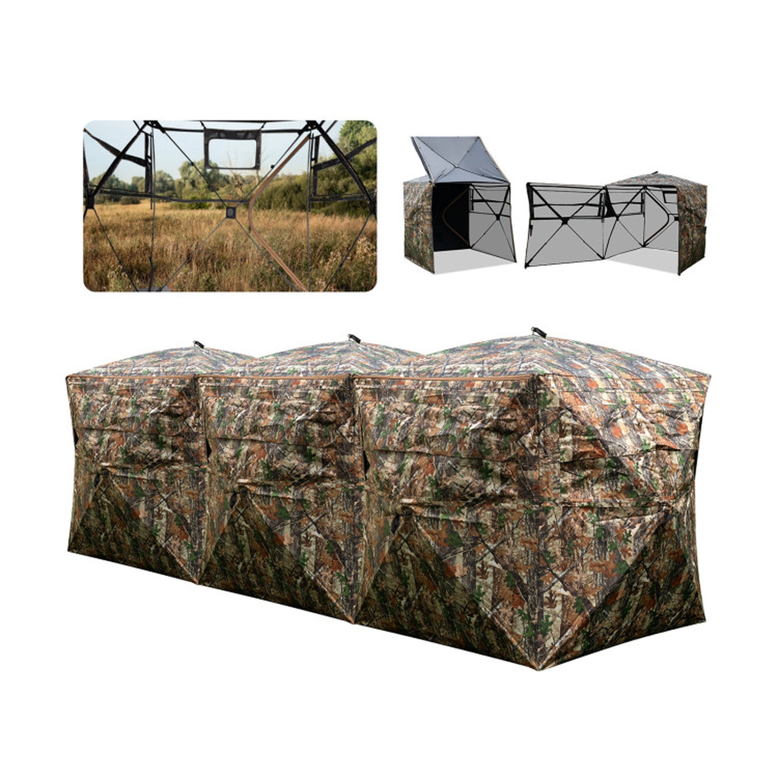 SUGIFT Modular One-Way See-Through Hunting Ground Blinds 2-6 Person Side-by-Side Camouflage