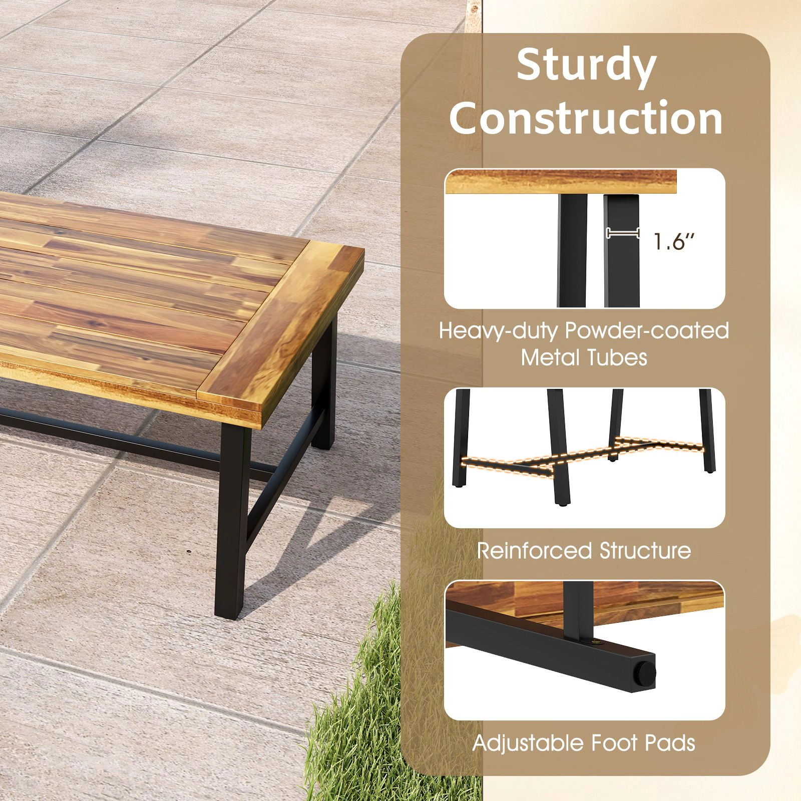 SlickBlue Modern Industrial Style Outdoor Center Table with Metal Frame