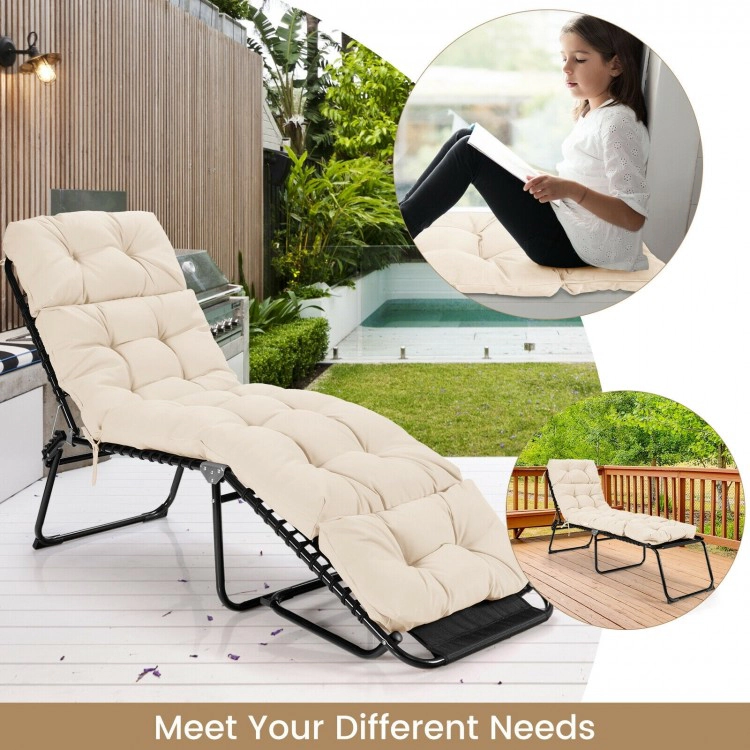 SUGIFT Beige Cotton Filled Outdoor Chaise Lounge Cushion with String Ties and Head Pillow 73-in W 22-in D 4-in H