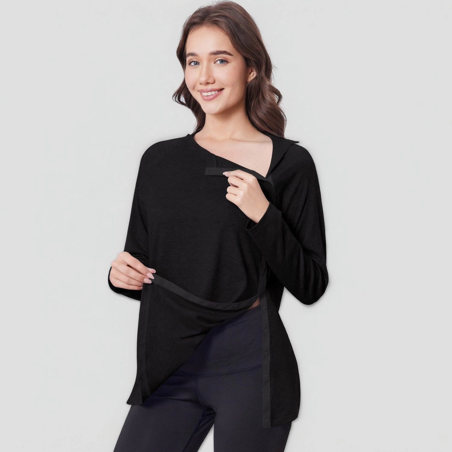 Pinspark Womens Solid Long Sleeve Blouses Fall Wrap V Neck Nursing Casual Tunics