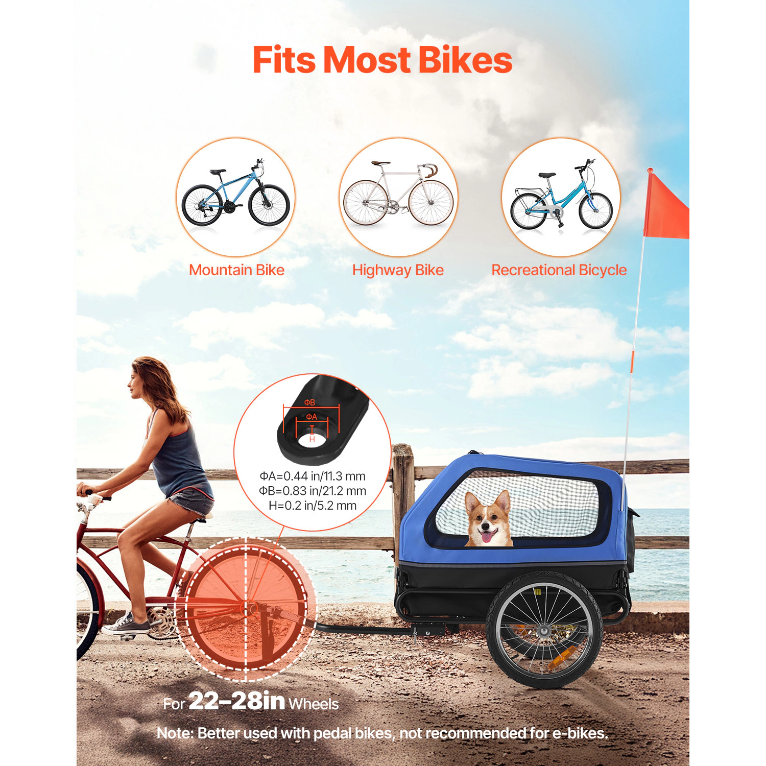 HONGGE Foldable Dog Bike Trailer for Medium to Large Dogs, Supports up to 88 lbs, Fits 22-28 in Bicycle Wheels
