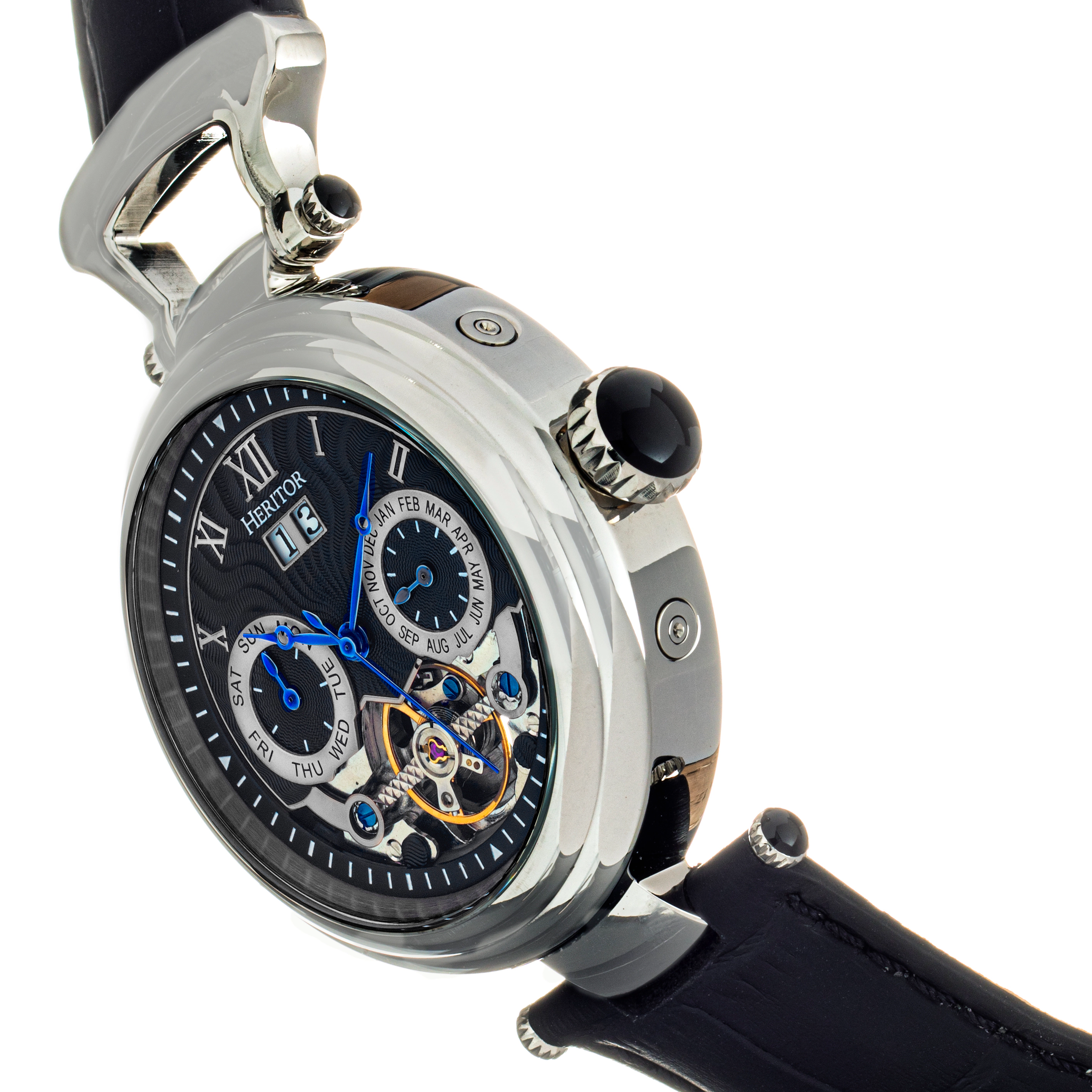 Heritor Automatic Ganzi Semi-Skeleton Leather-Band Watch
