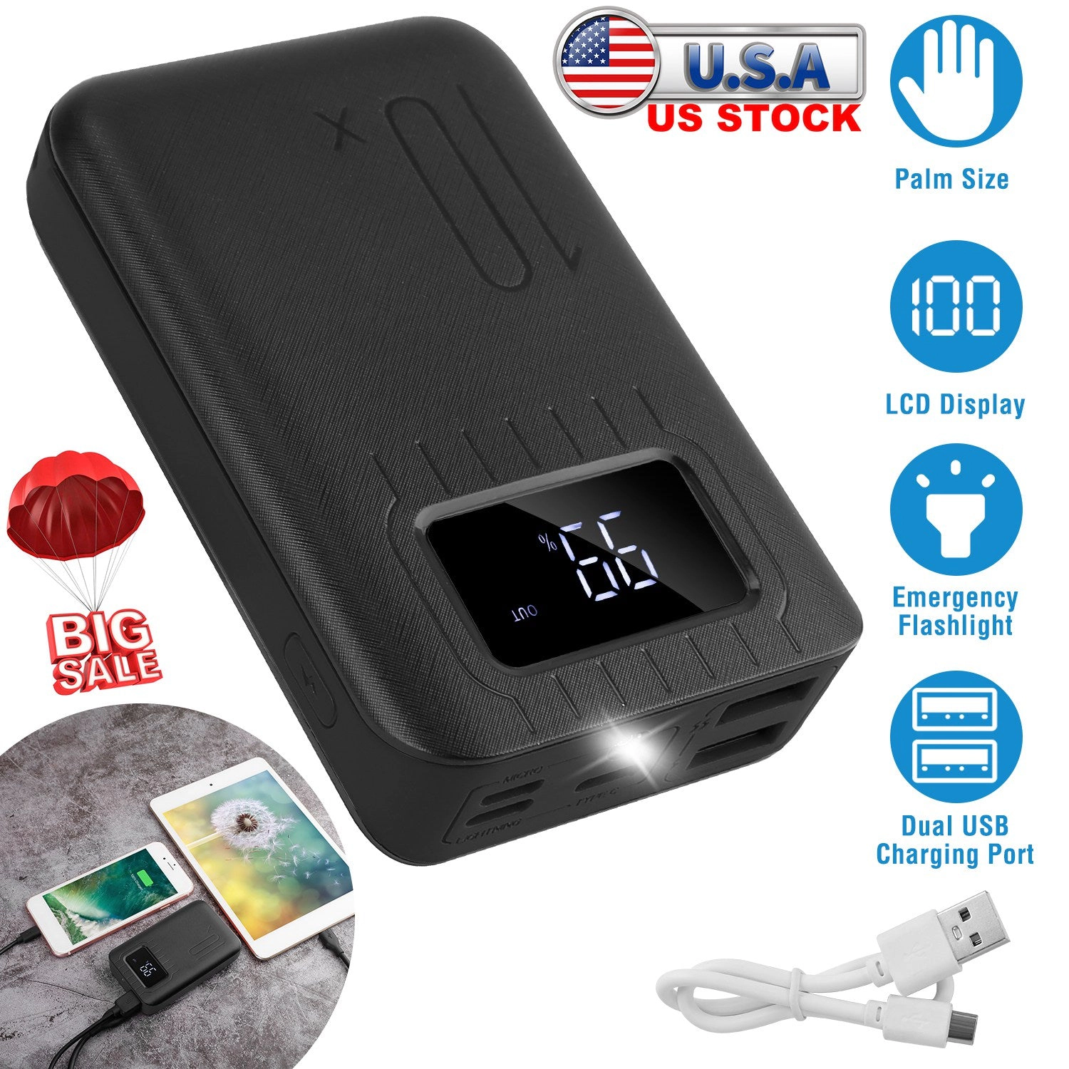 GBruno 10000mAh Dual-Port Power Bank With LCD Display