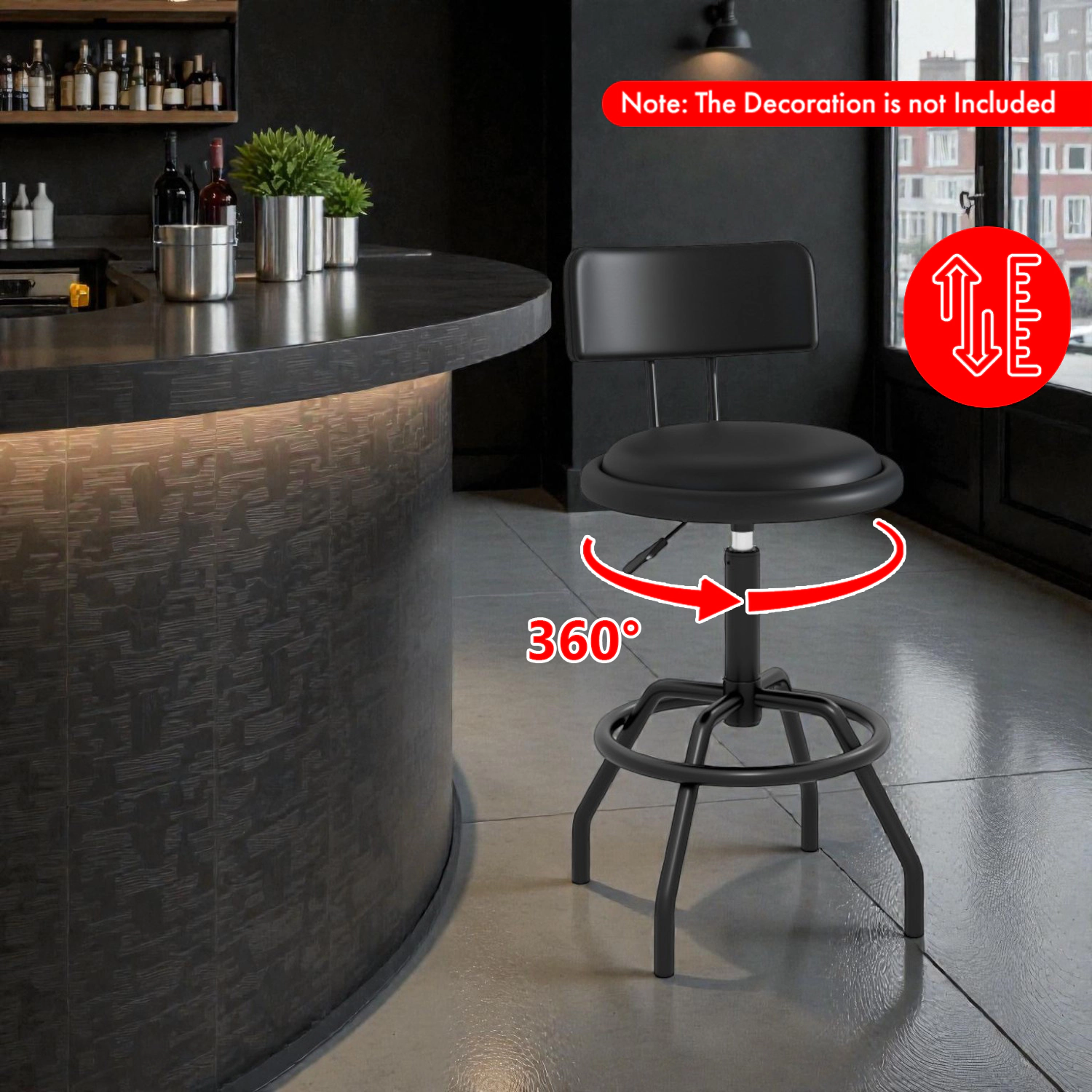 Hivvago 360° Rotating Counter Stools with Upholstered Seat and Ergonomic Backrest