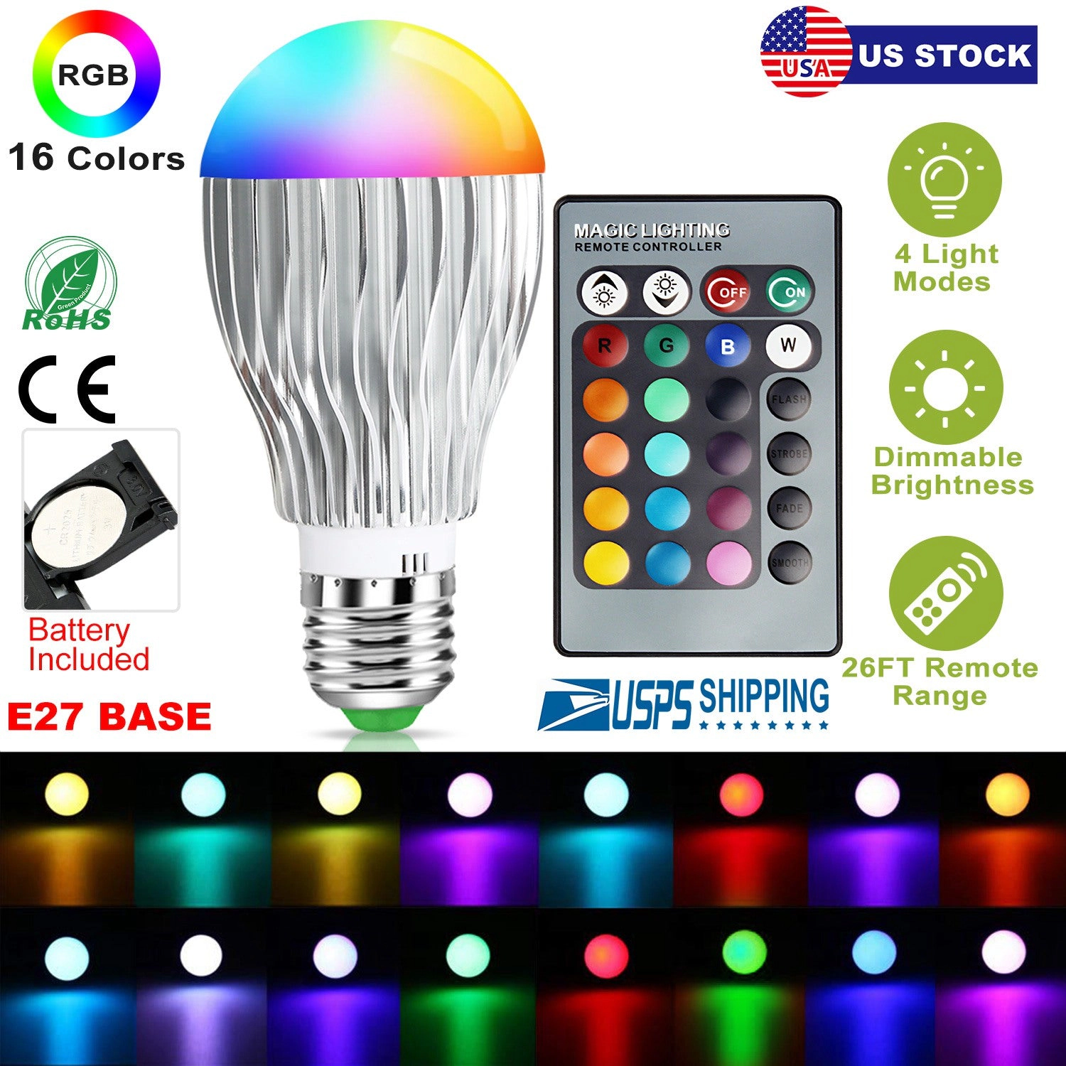 GBruno 9W LED Light Bulb With Remote Control