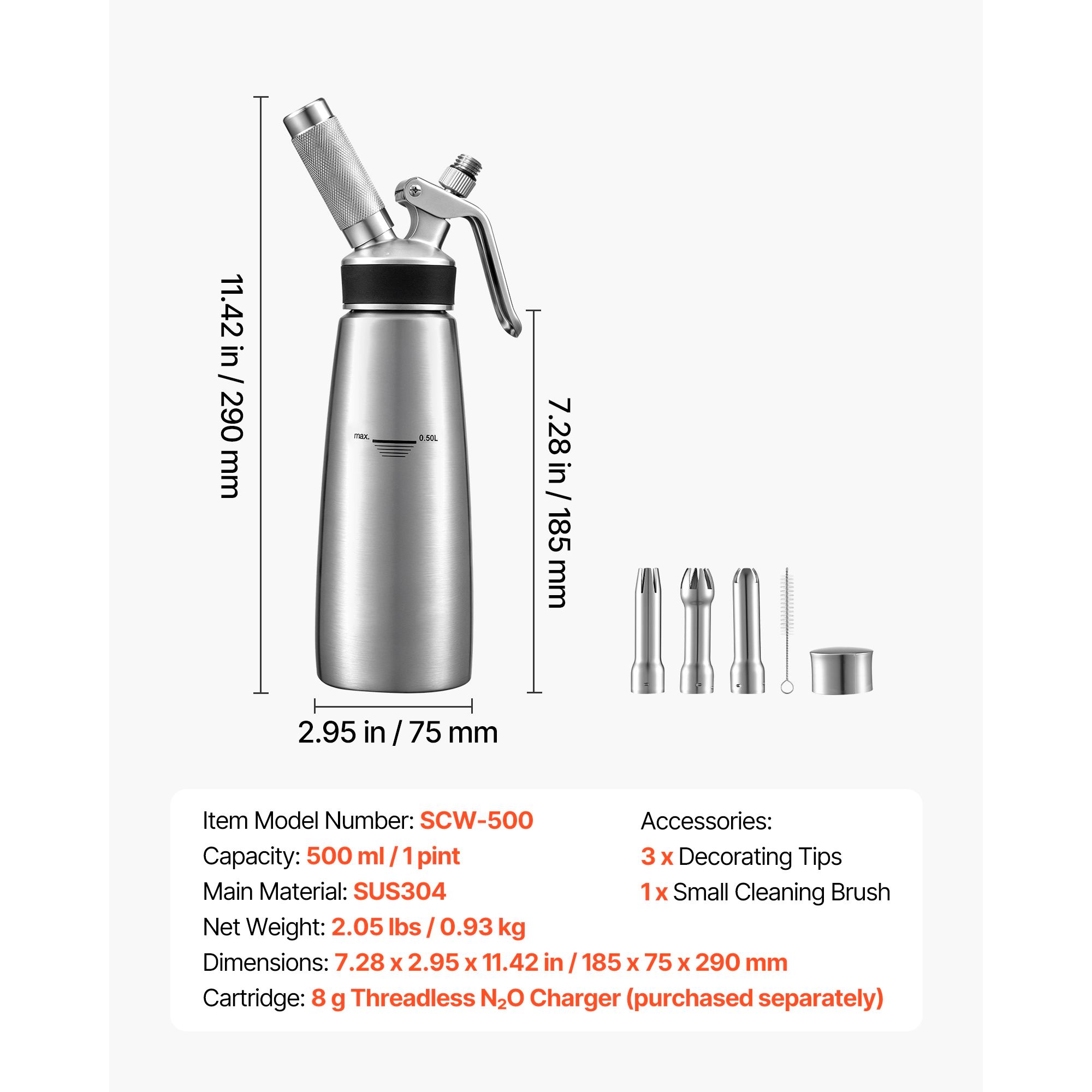 HONGGE Professional 304 Stainless Steel Whipped Cream Dispenser, Leak-Free Whipped Cream Maker