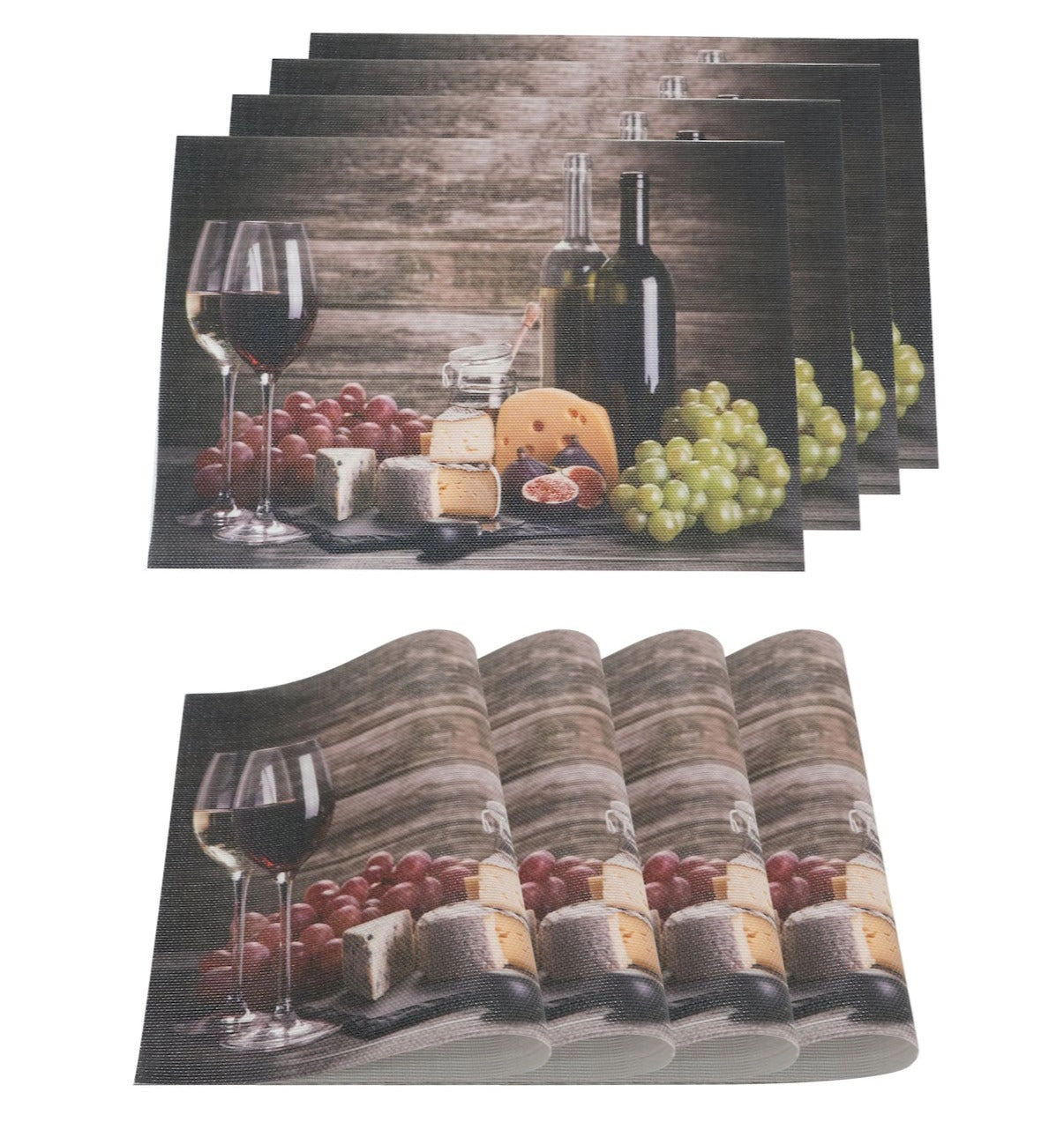 Dainty Home Wine and Grapes Woven Vinyl Reversible Rectangular 12" x 18" Placemat Set of 4